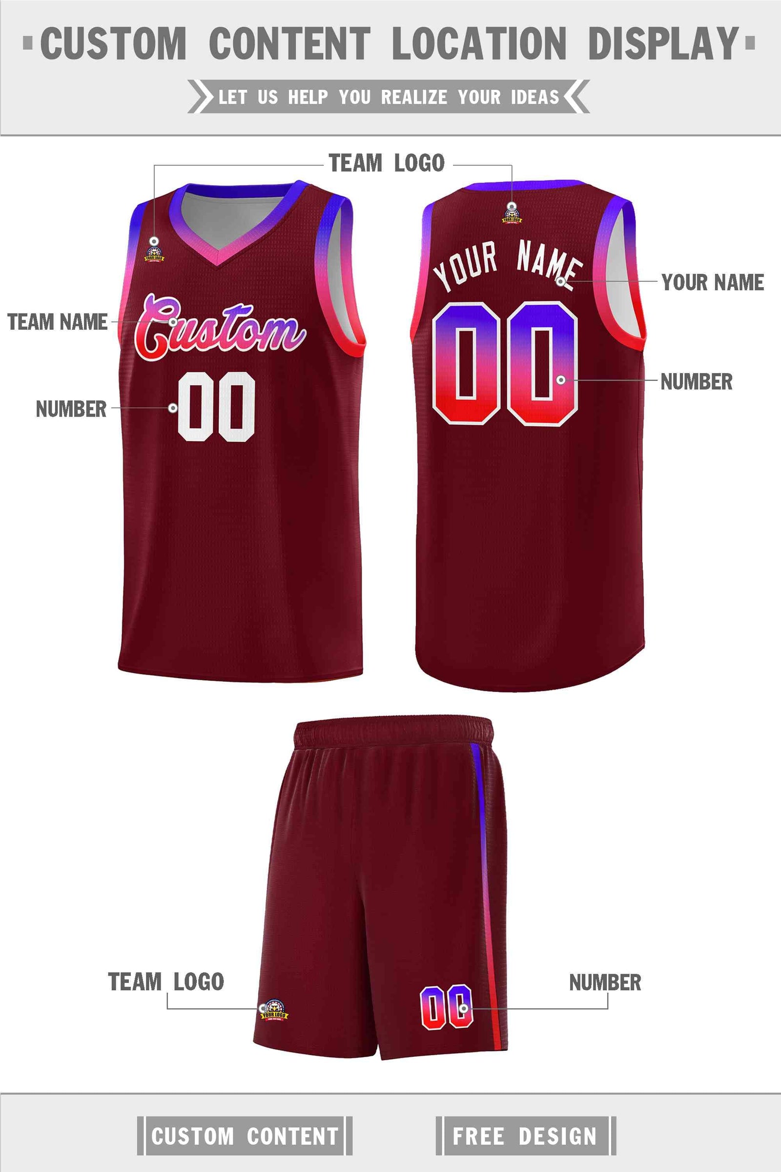 Custom Basketball Uniform Crimson Personalized Gradient Font Sports Uniform Basketball Jersey | KXKSHOP