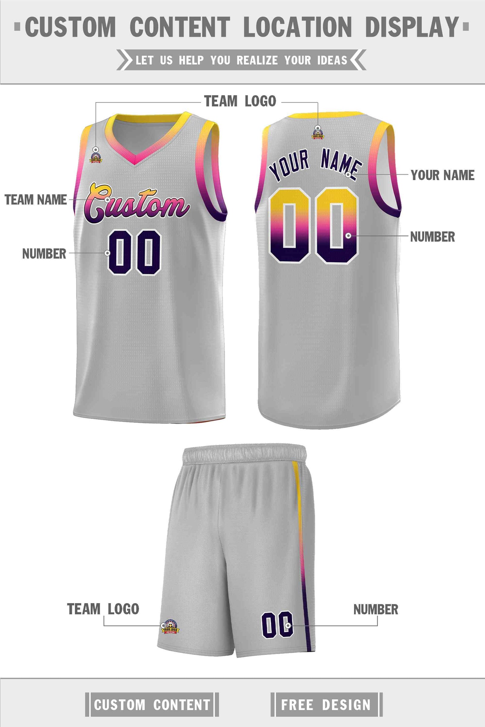Custom Basketball Uniform Gray Personalized Gradient Font Sports Uniform Basketball Jersey | KXKSHOP