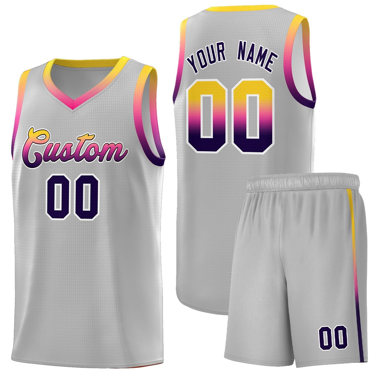Custom Basketball Uniform Gray Personalized Gradient Font Sports Uniform Basketball Jersey | KXKSHOP