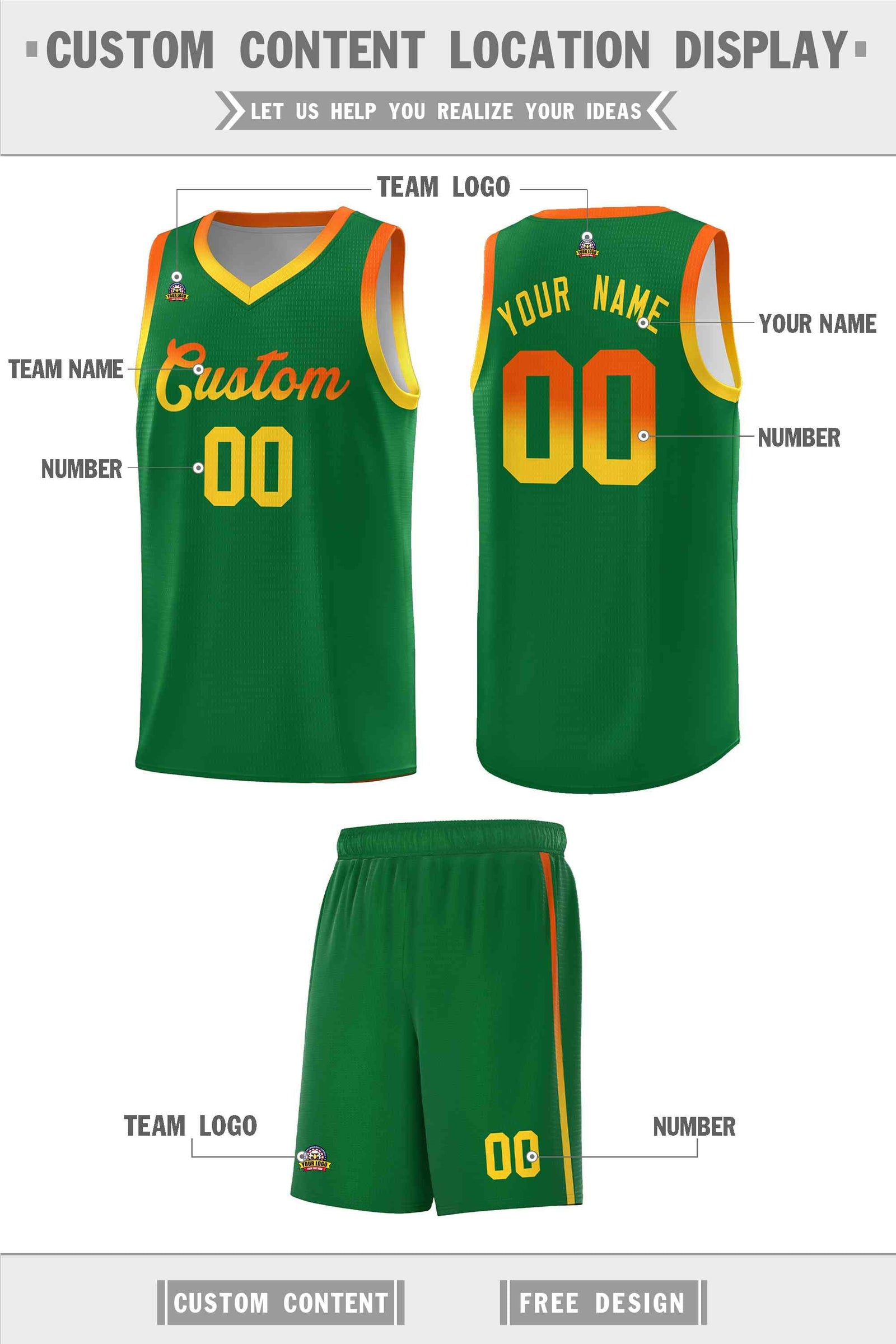 Custom Basketball Uniform Kelly Green Personalized Gradient Font Sports Uniform Basketball Jersey | KXKSHOP