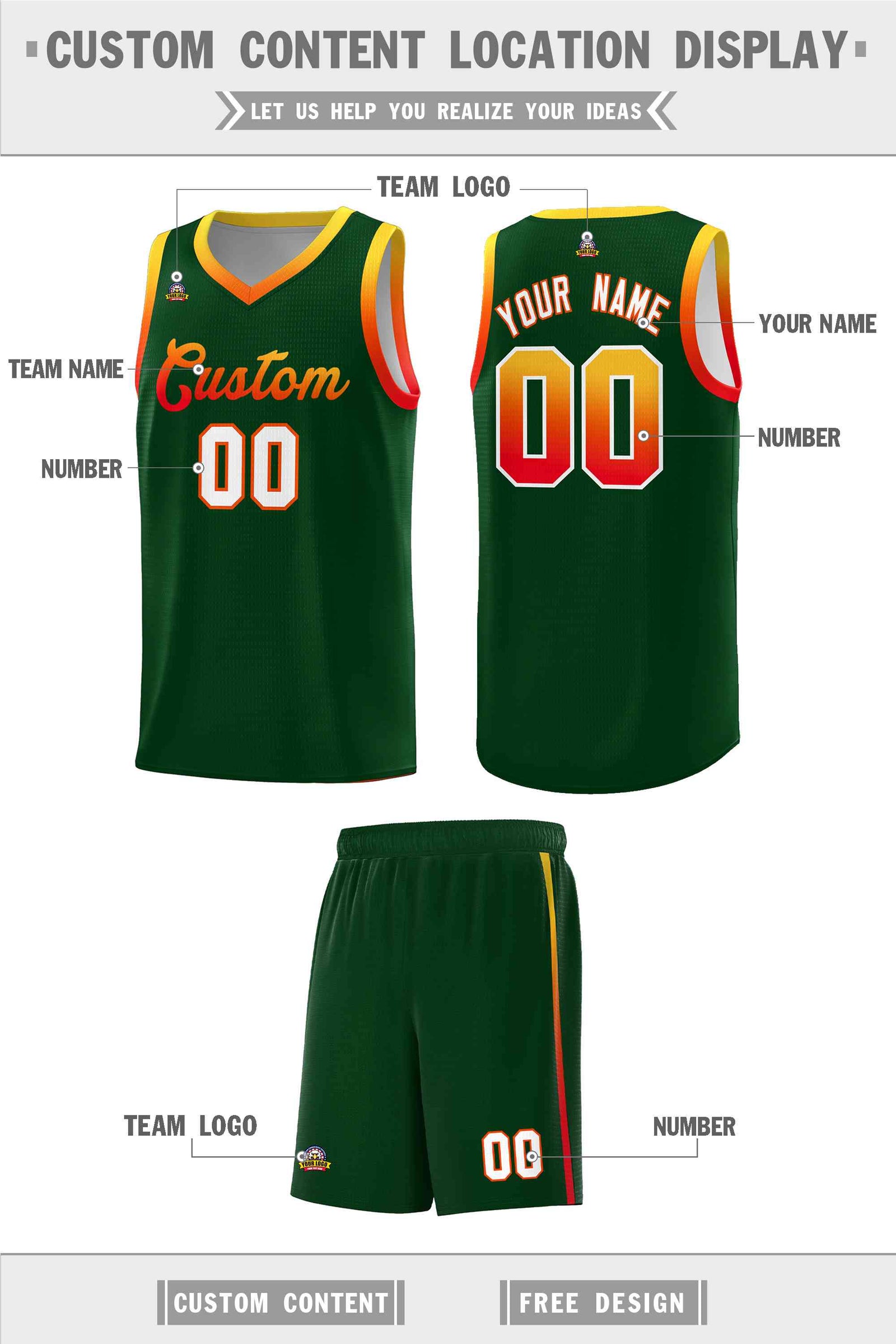 Custom Basketball Uniform Green Personalized Gradient Font Sports Uniform Basketball Jersey | KXKSHOP