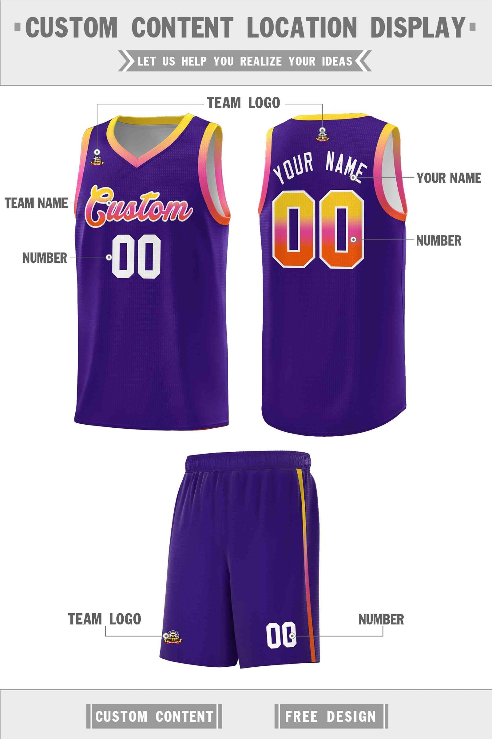 Custom Basketball Uniform Purple Personalized Gradient Font Sports Uniform Basketball Jersey | KXKSHOP