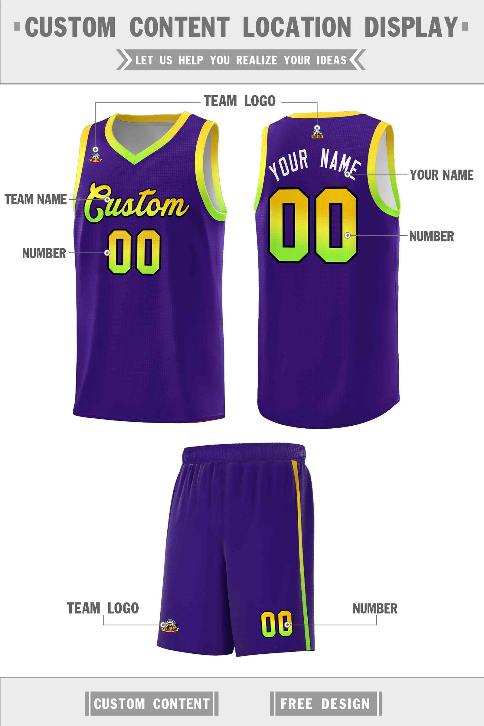Custom Basketball Uniform Purple Personalized Gradient Font Sports Uniform Basketball Jersey | KXKSHOP