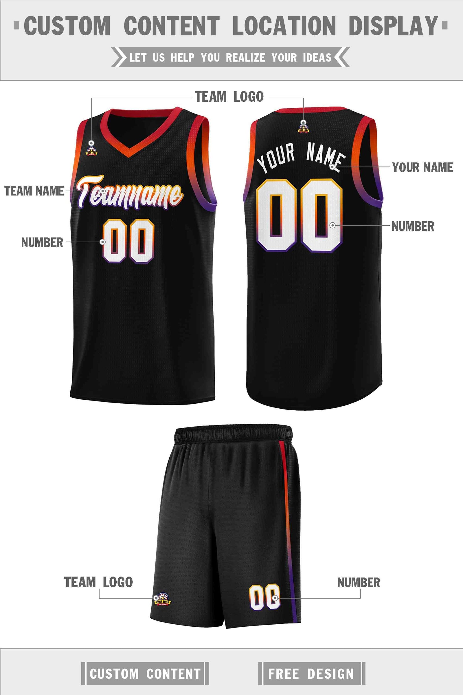 Custom Black Personalized Gradient Font Sports Uniform Basketball Jersey