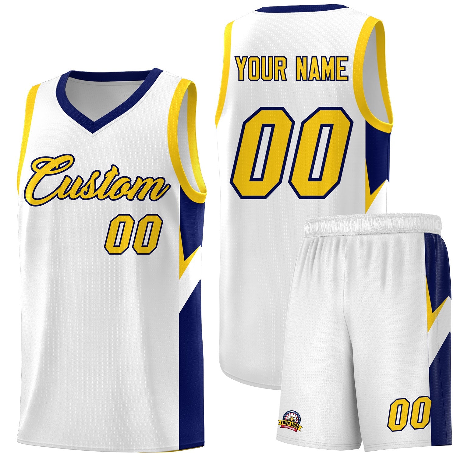 Custom White Navy Side Design Sets Sports Uniform Basketball Jersey