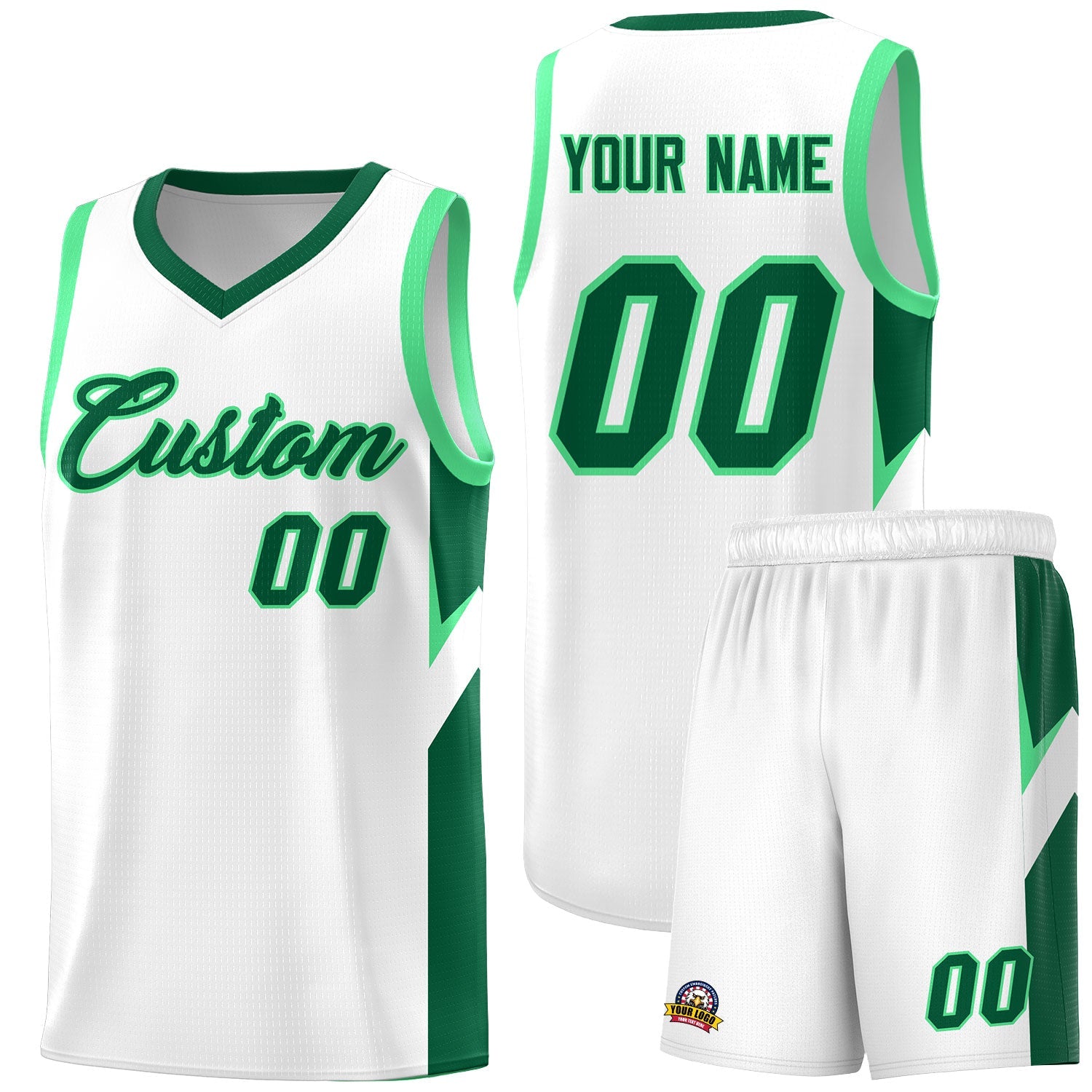 Custom White Kelly Green Side Design Sets Sports Uniform Basketball Jersey