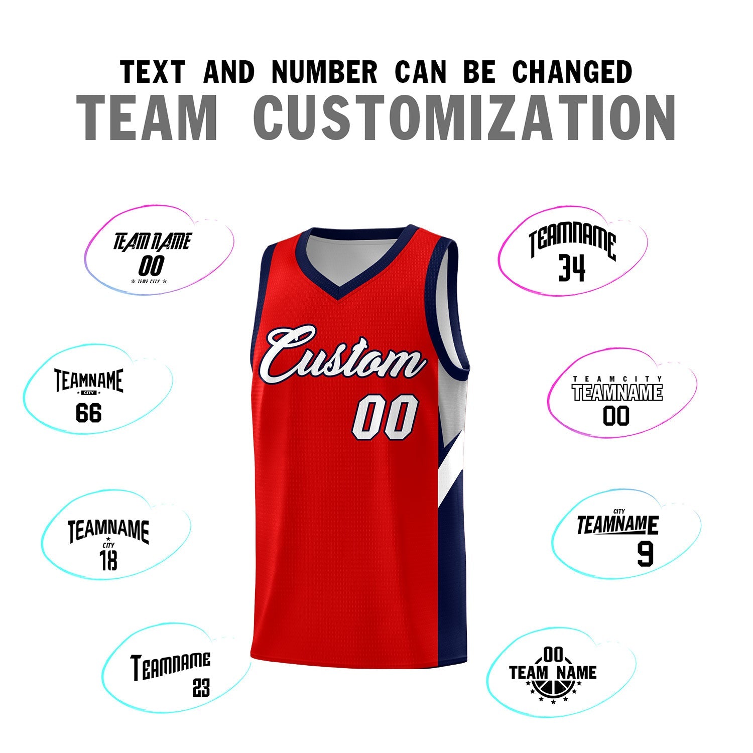 Custom Red Navy Side Design Sets Sports Uniform Basketball Jersey