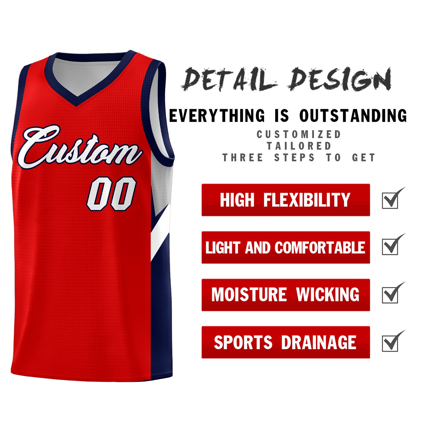 Custom Red Navy Side Design Sets Sports Uniform Basketball Jersey