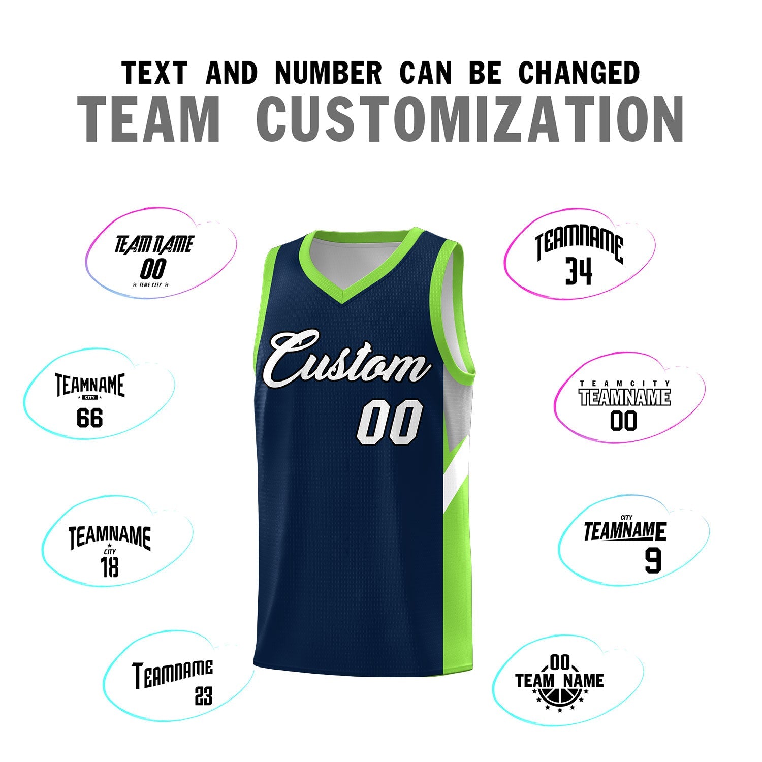 Custom Navy Neon Green Side Design Sets Sports Uniform Basketball Jersey
