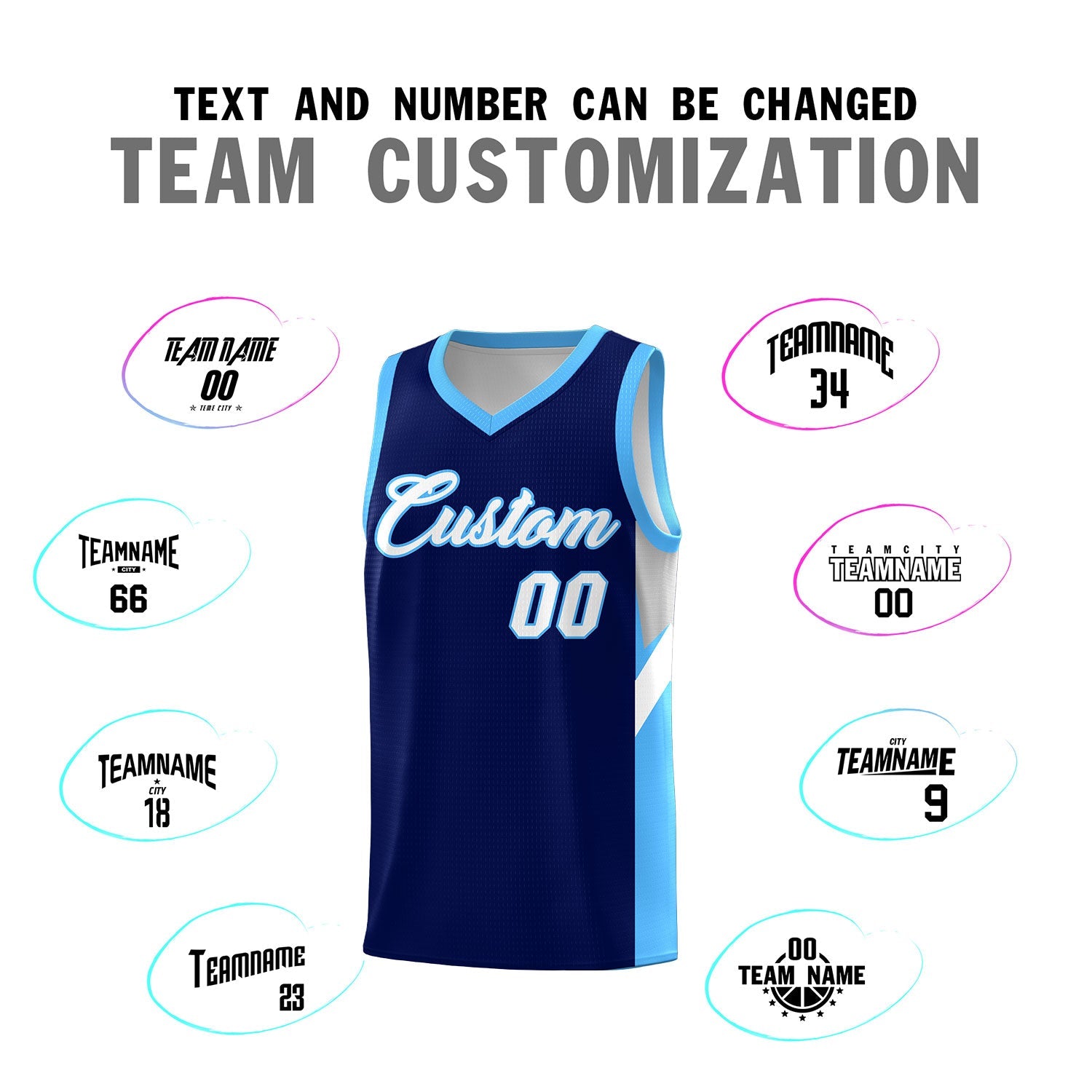 Custom Navy Powder Blue Side Design Sets Sports Uniform Basketball Jersey