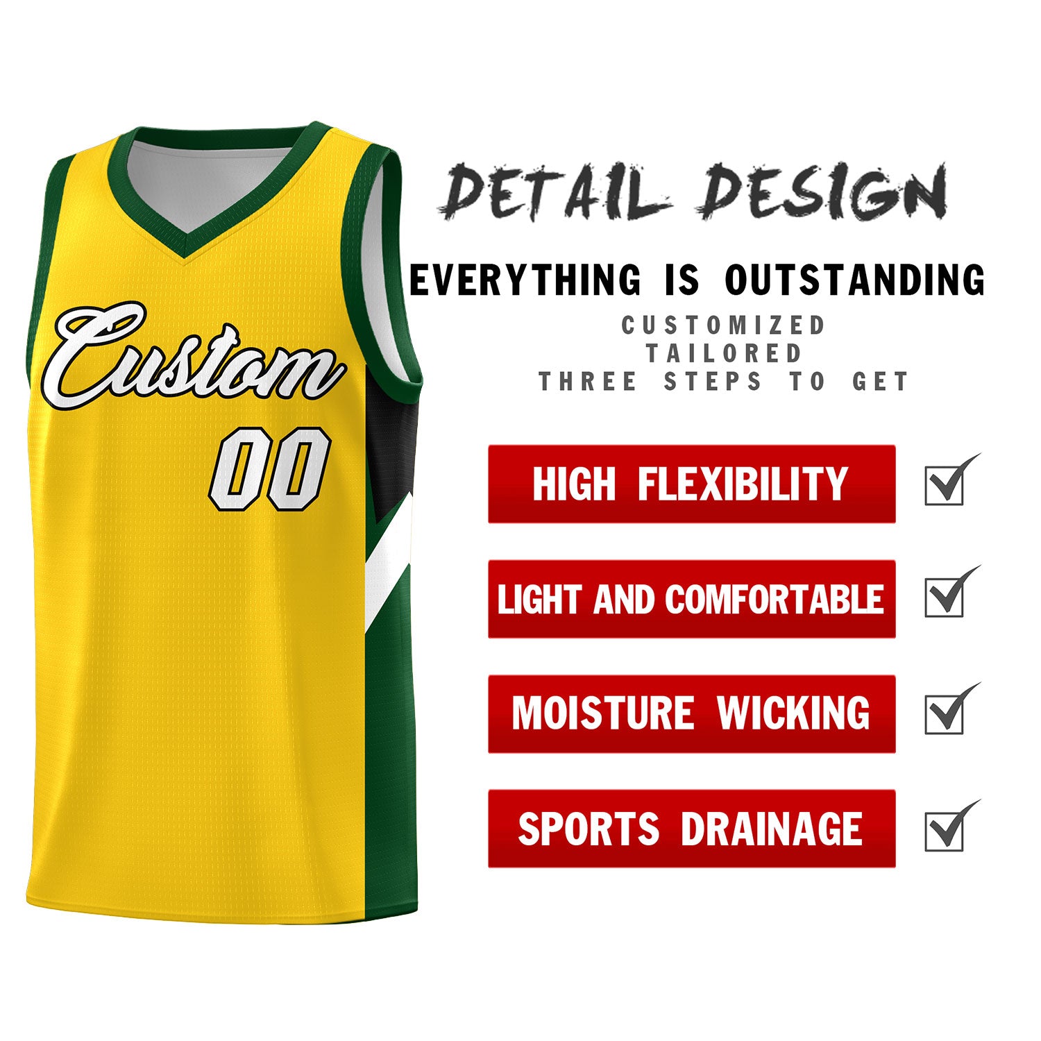 Custom Gold Hunter Green Side Design Sets Sports Uniform Basketball Jersey