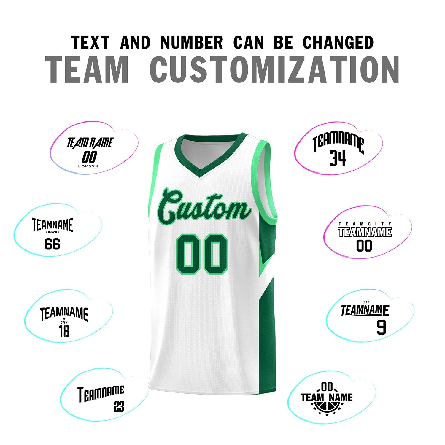 Custom White Kelly Green Side Design Sets Sports Uniform Basketball Jersey