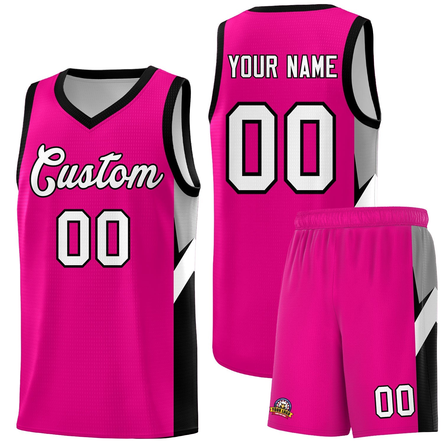 Custom Pink Black Side Design Sets Sports Uniform Basketball Jersey