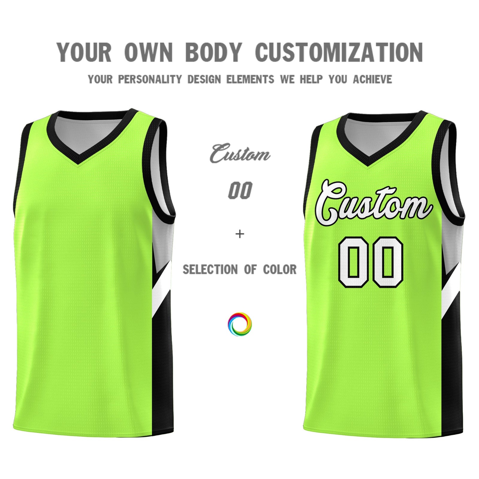 Custom Fluorescent Green Black Side Design Sets Sports Uniform Basketball Jersey
