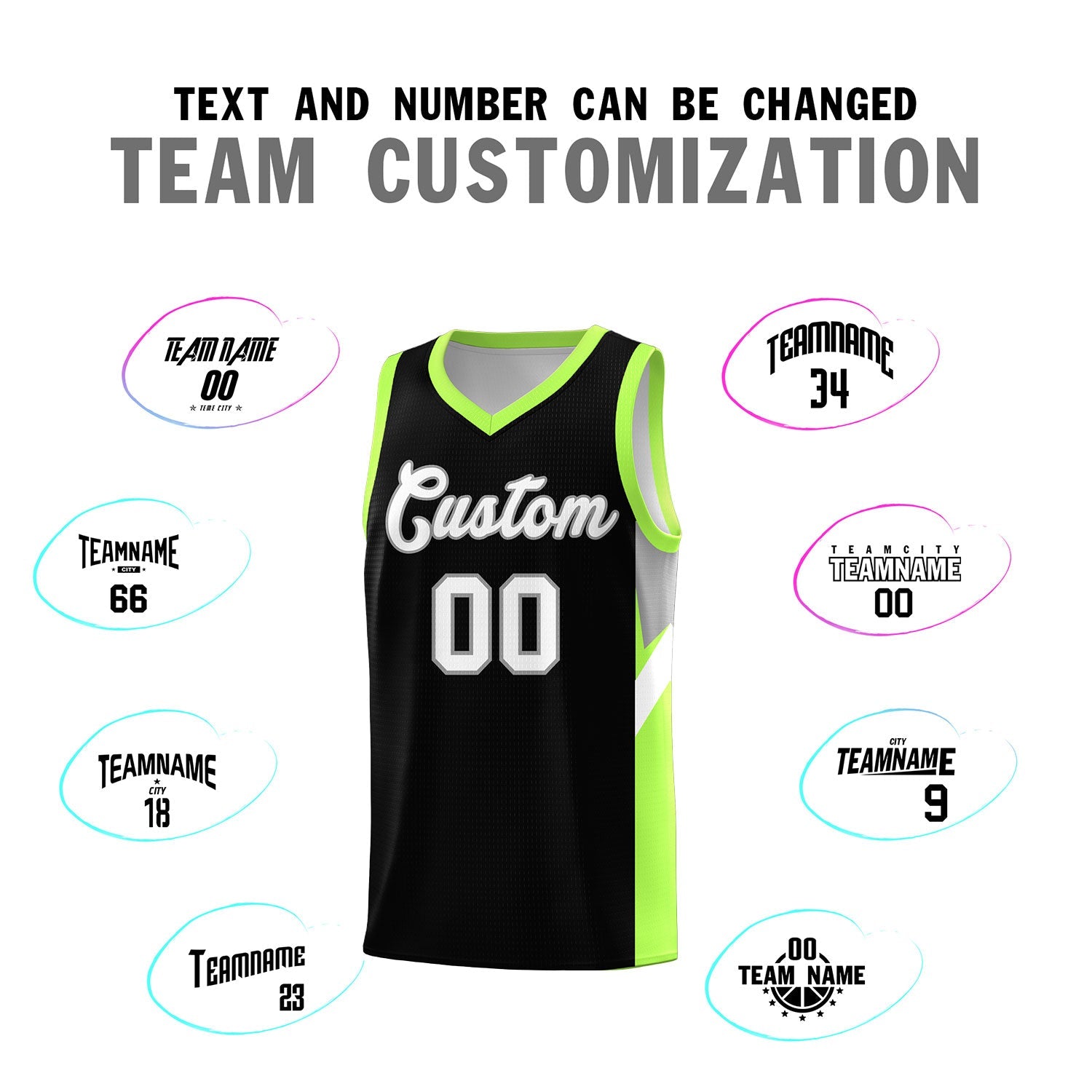 Custom Black Fluorescent Green Side Design Sets Sports Uniform Basketball Jersey