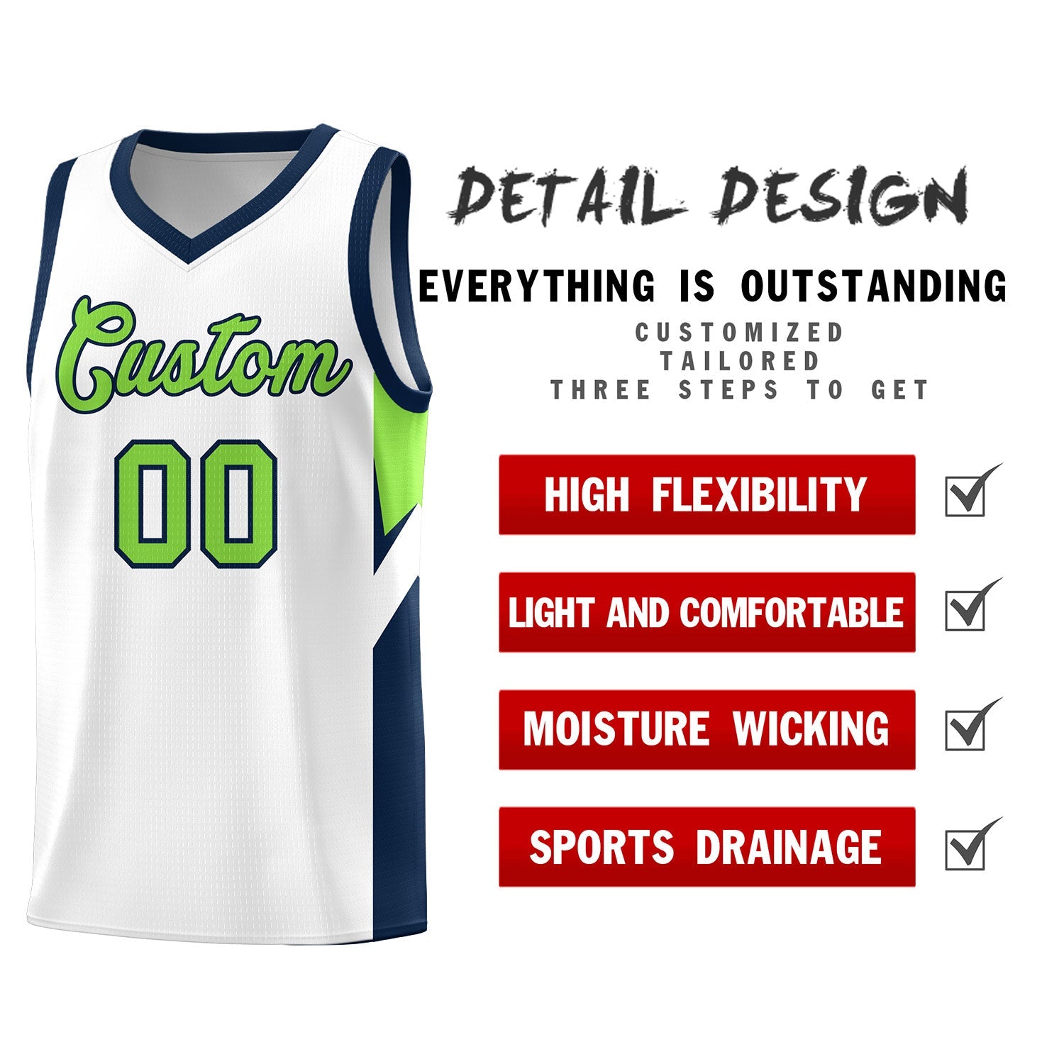 Custom White Navy Side Design Sets Sports Uniform Basketball Jersey