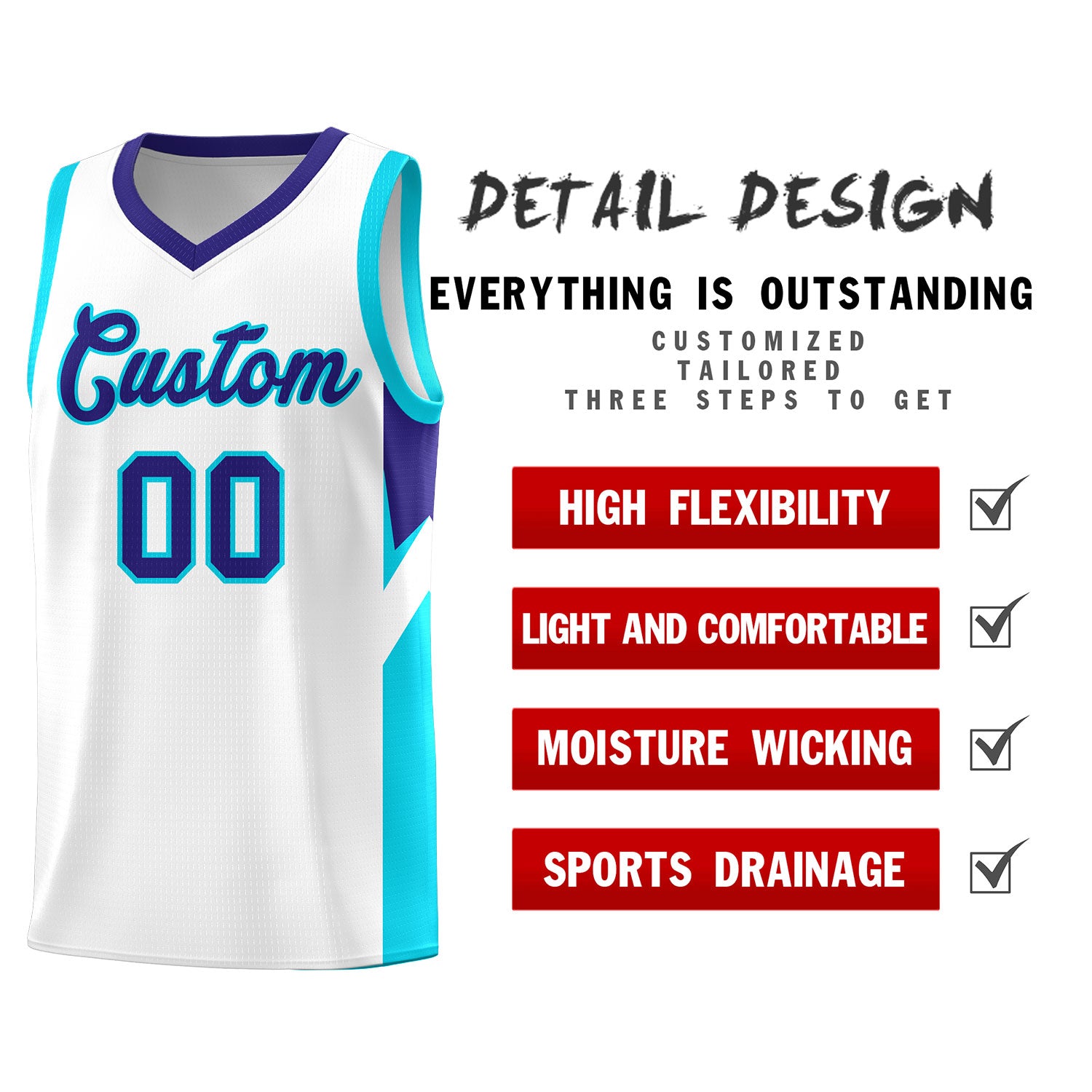 Custom White Royal Side Design Sets Sports Uniform Basketball Jersey