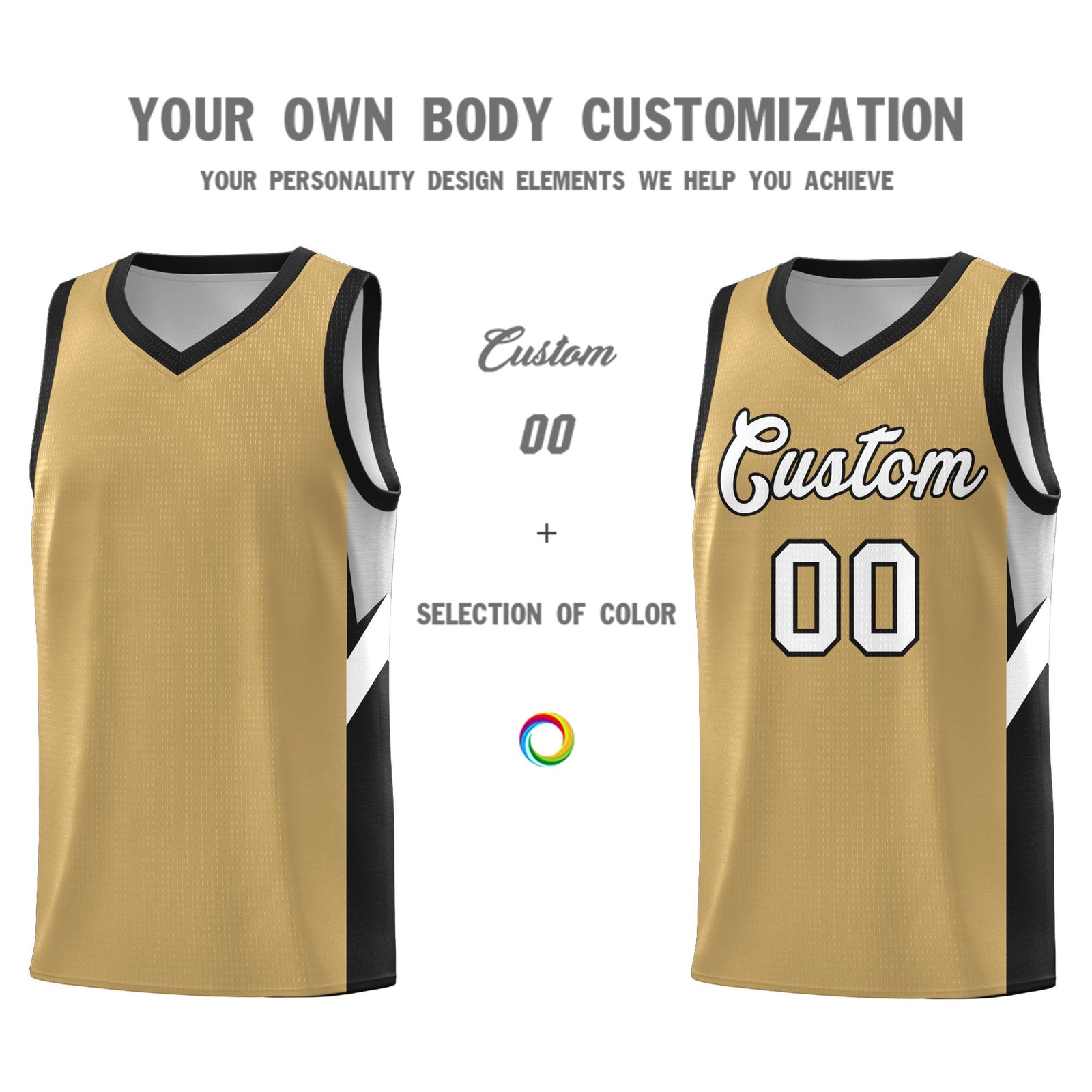Custom Old Gold Black Side Design Sets Sports Uniform Basketball Jersey