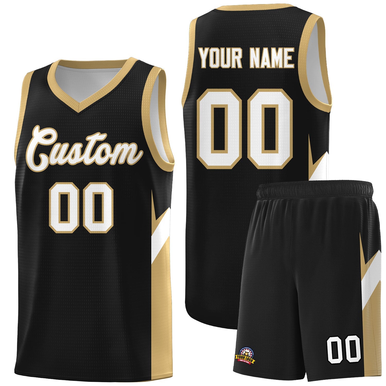 Custom Black Old Gold Side Design Sets Sports Uniform Basketball Jersey