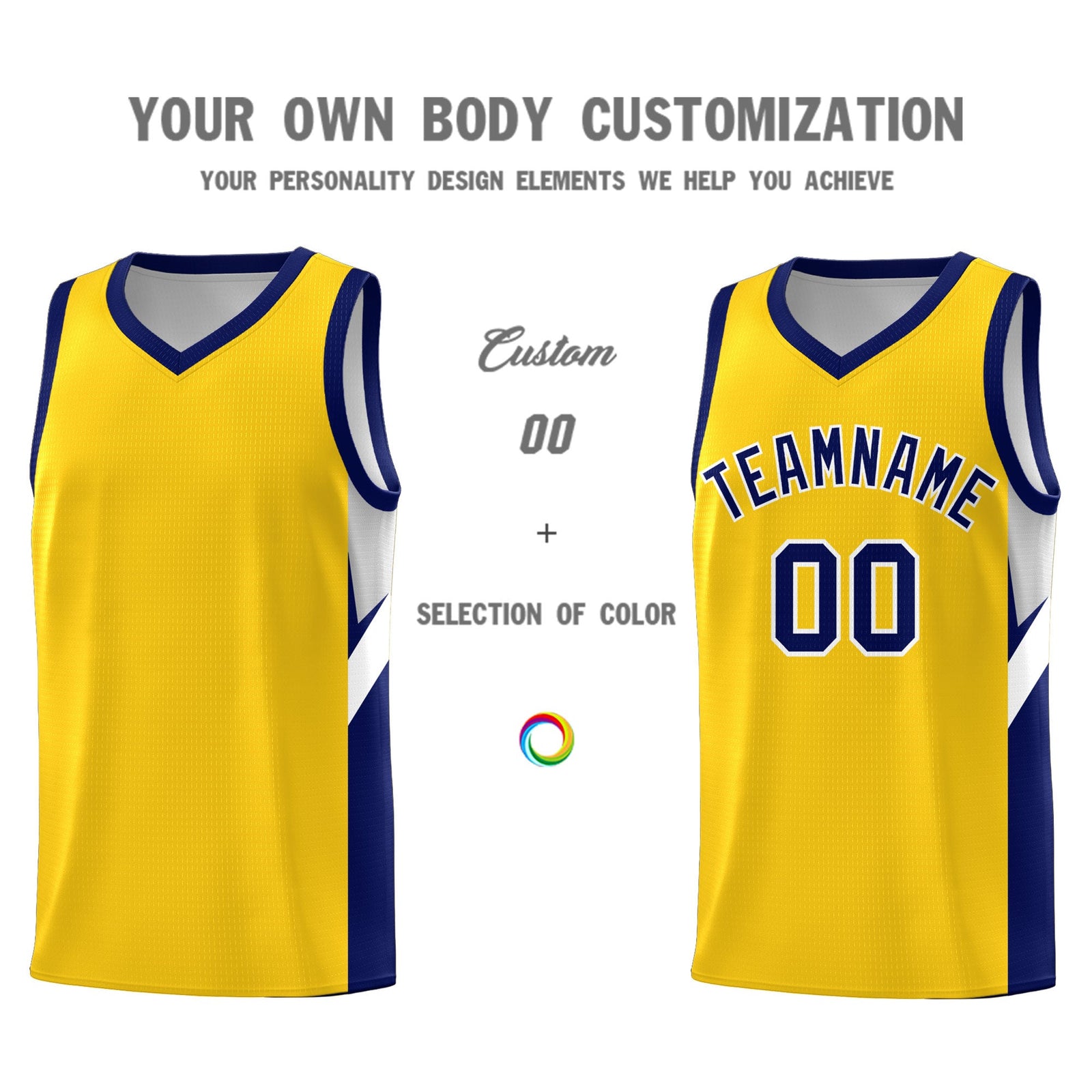 Custom Gold Navy Side Design Sets Sports Uniform Basketball Jersey