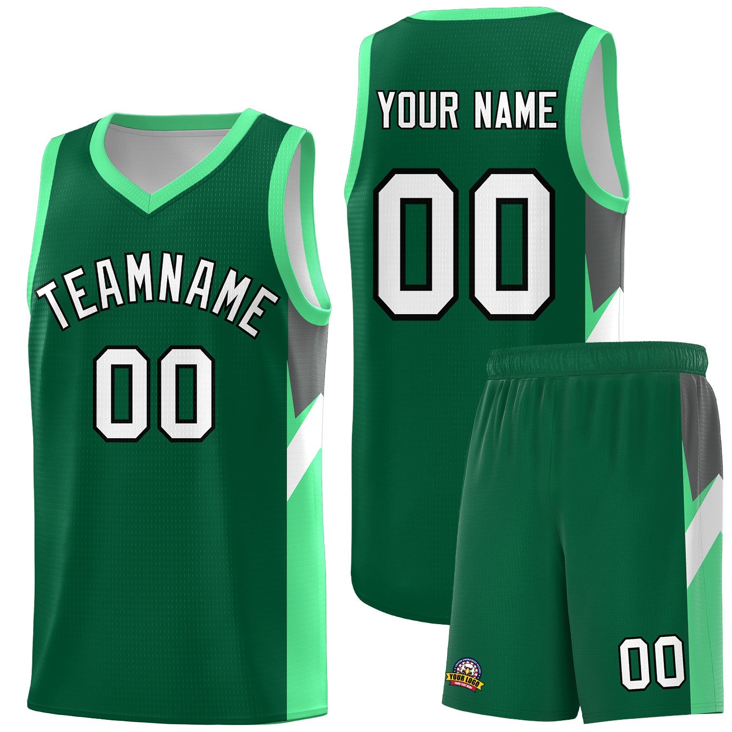 Custom Kelly Green Bright Green Side Design Sets Sports Uniform Basketball Jersey