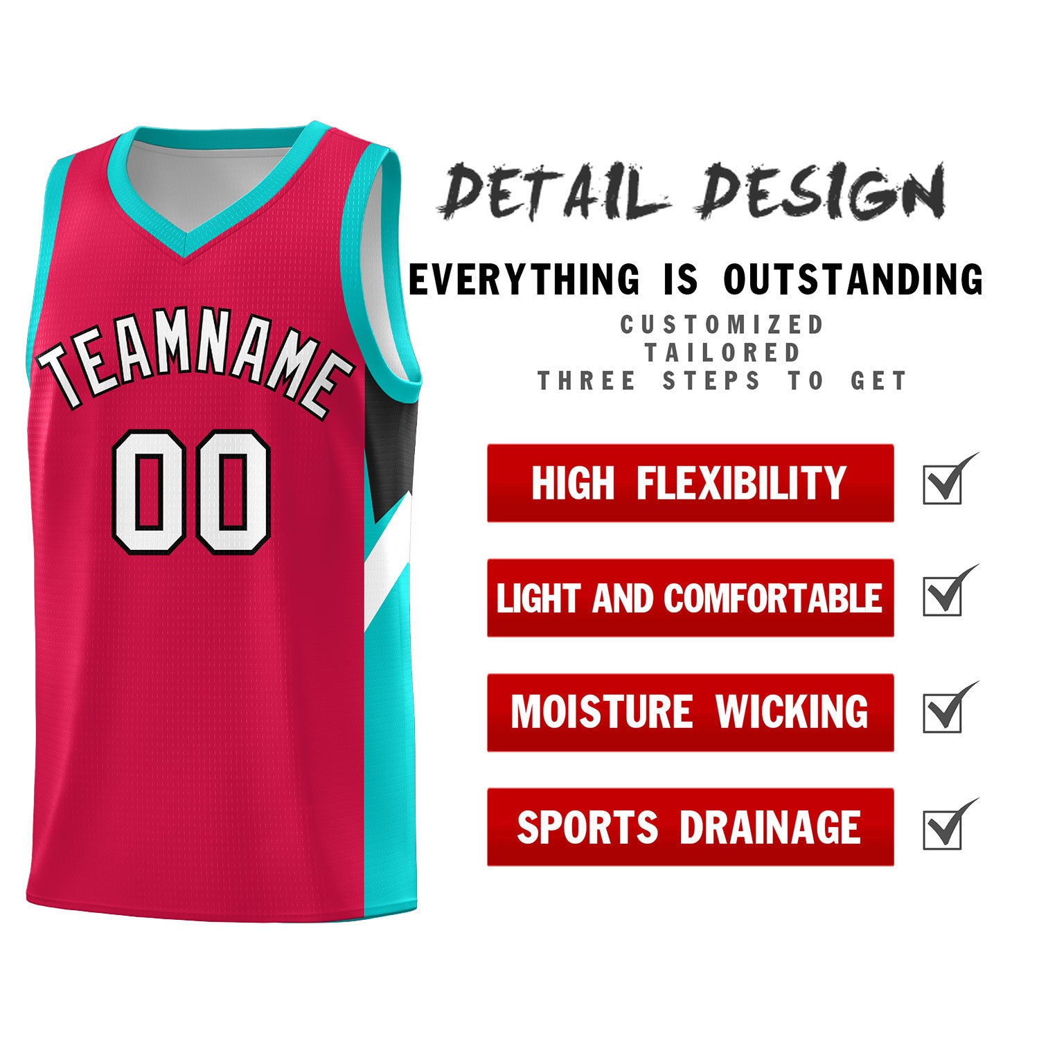 Custom Red Aqua Side Design Sets Sports Uniform Basketball Jersey