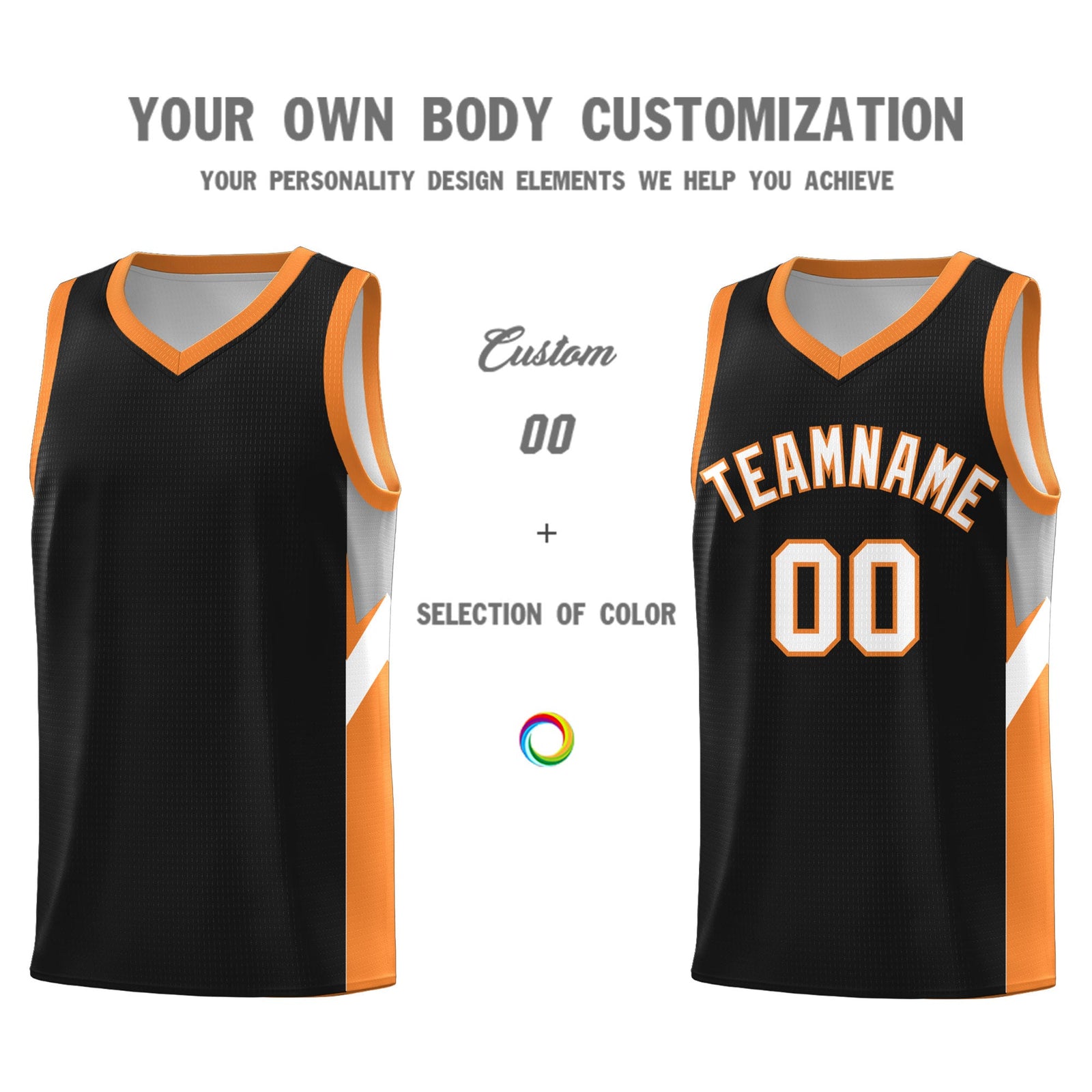 Custom Black Gold Orange Side Design Sets Sports Uniform Basketball Jersey