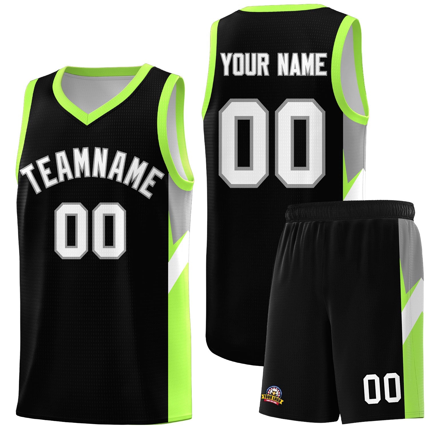 Custom Black Fluorescent Green Side Design Sets Sports Uniform Basketball Jersey