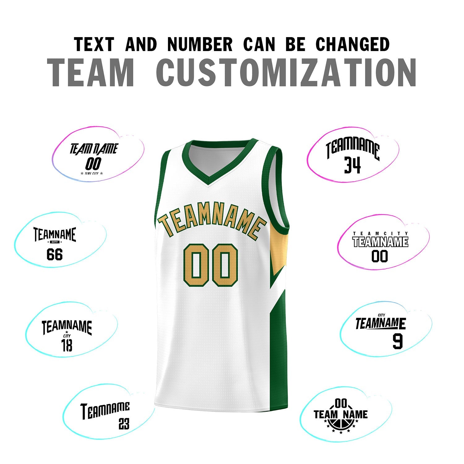 Custom White Green Side Design Sets Sports Uniform Basketball Jersey