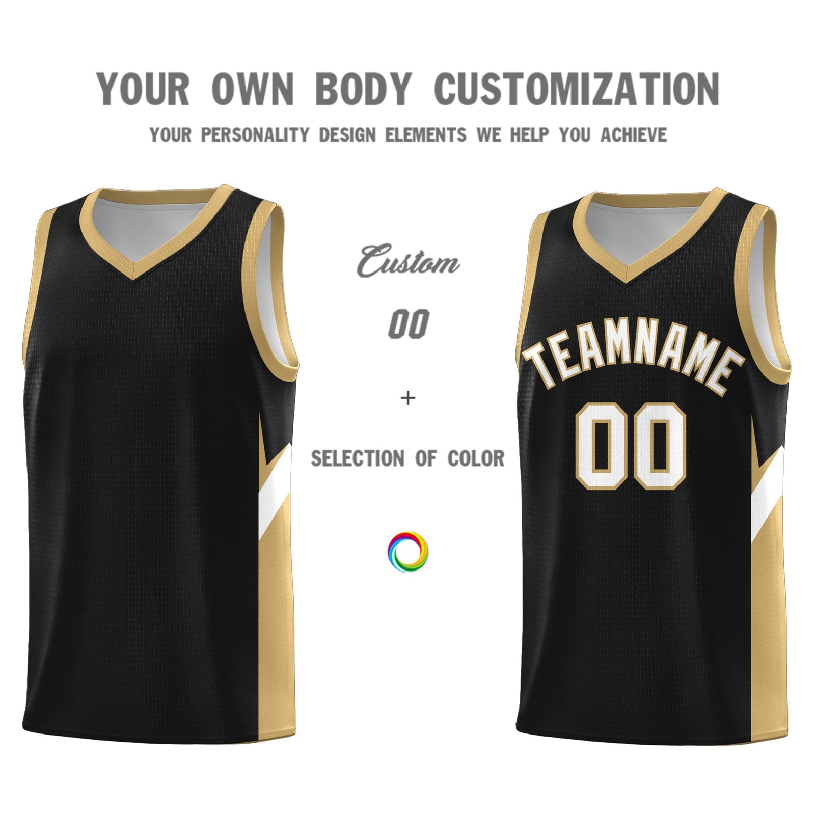 Custom Black Old Gold Side Design Sets Sports Uniform Basketball Jersey