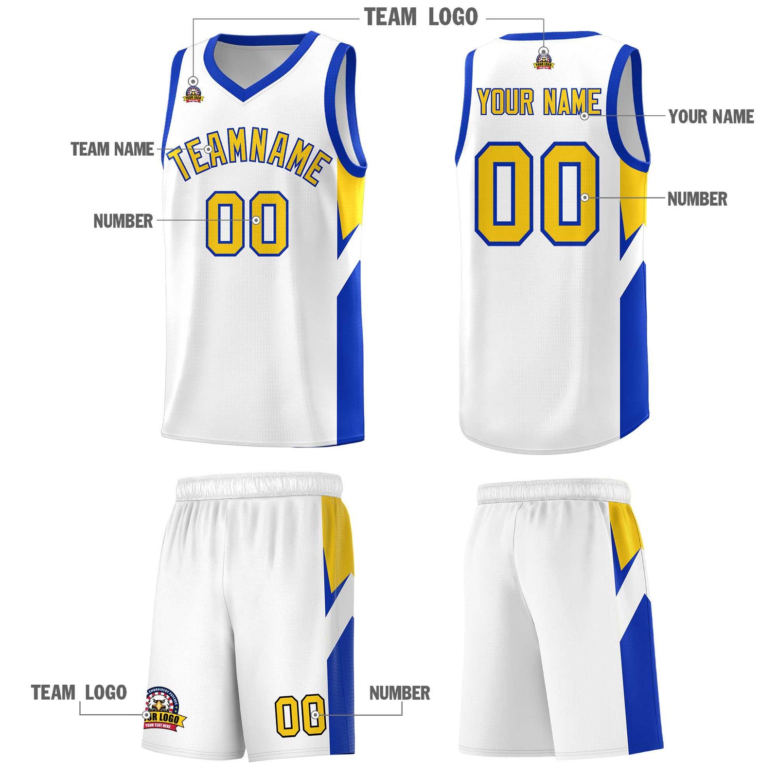 Custom White Royal Side Design Sets Sports Uniform Basketball Jersey