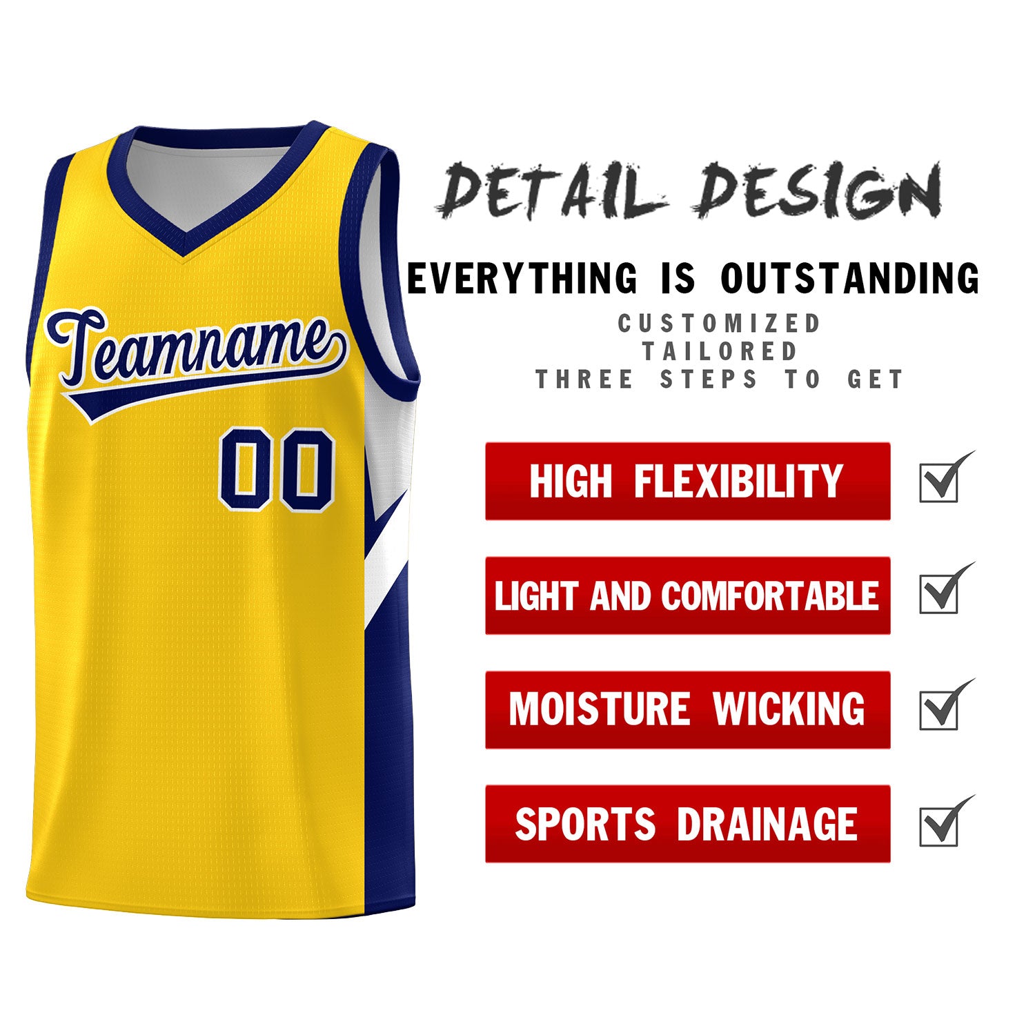Custom Gold Navy Side Design Sets Sports Uniform Basketball Jersey