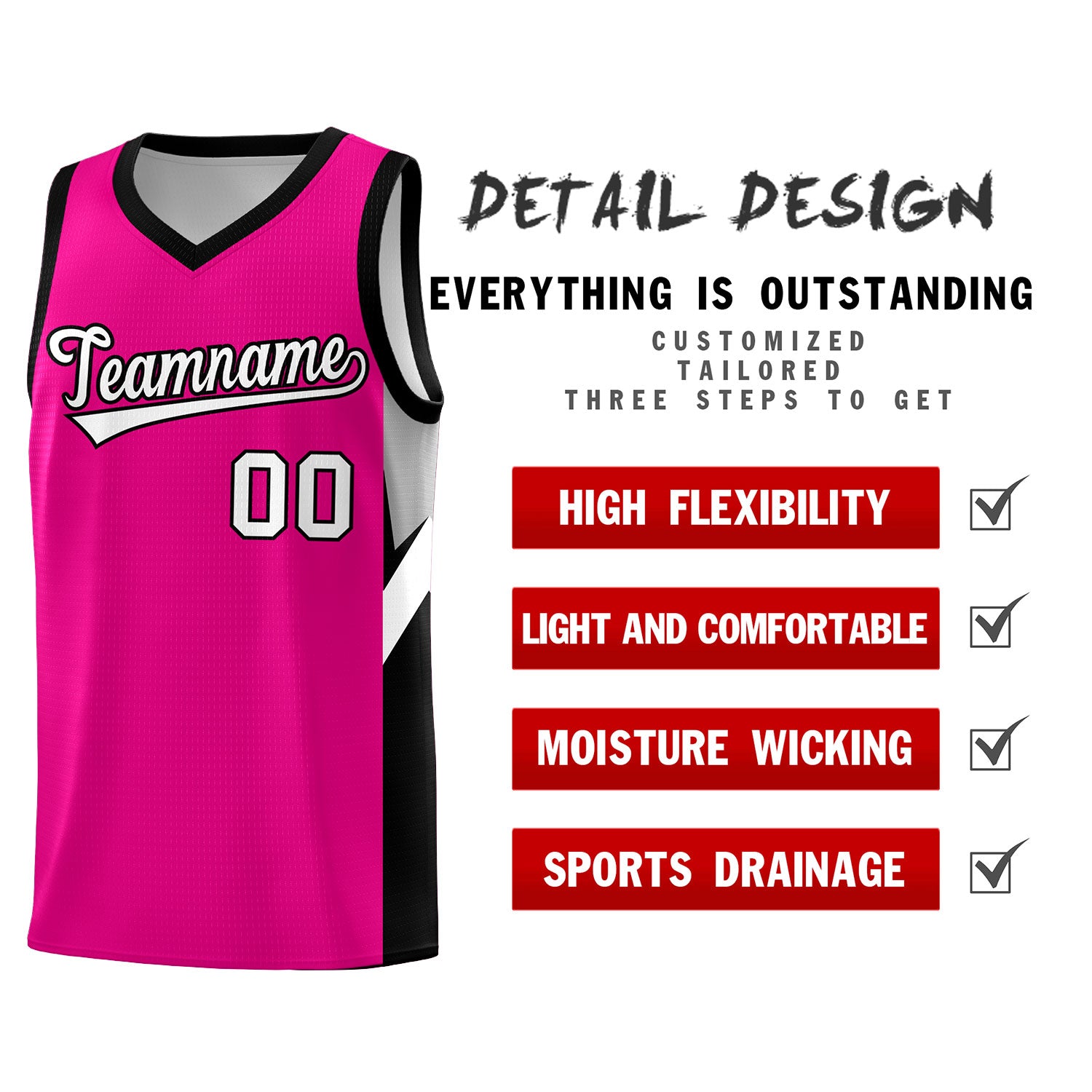 Custom Pink Black Side Design Sets Sports Uniform Basketball Jersey