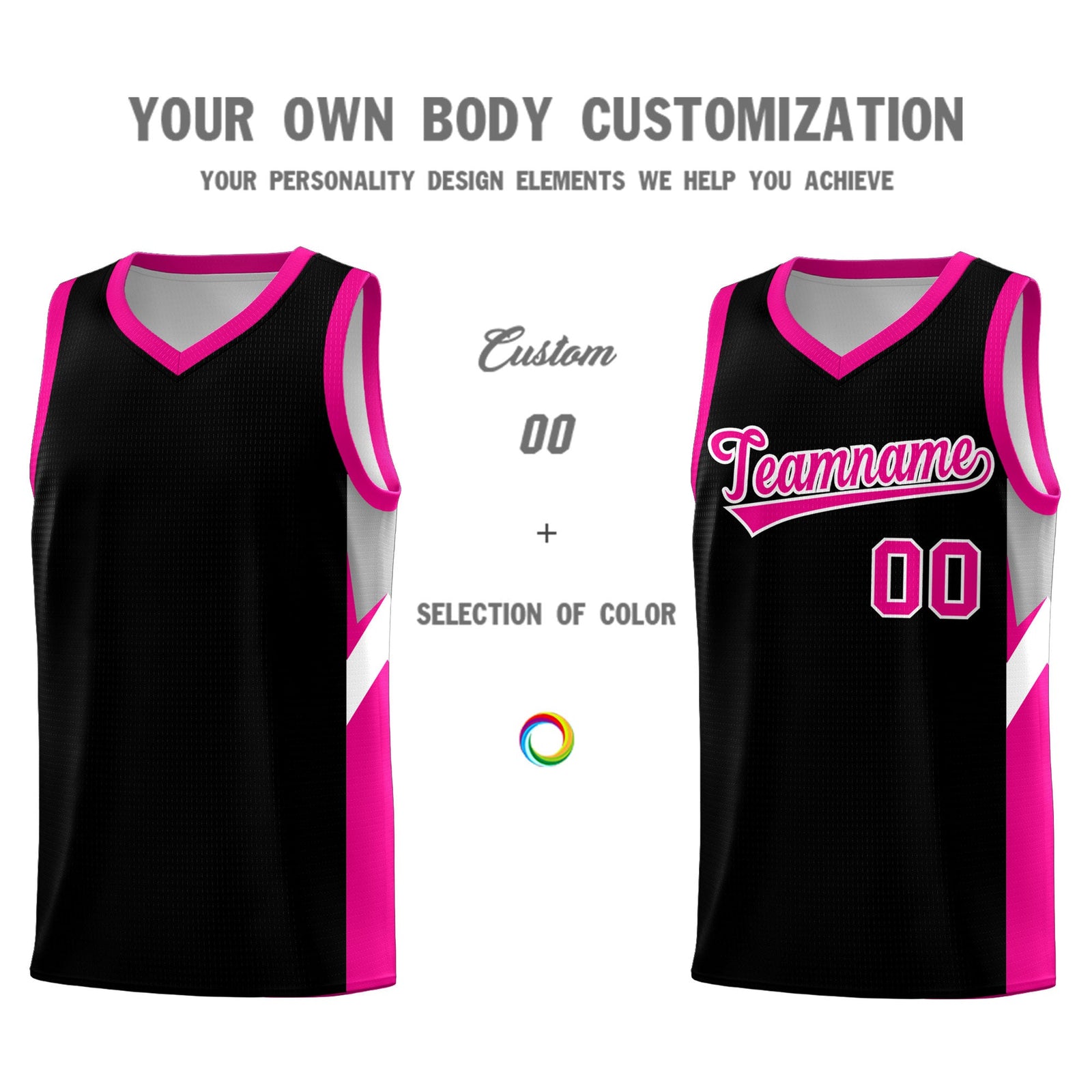 Custom Black Pink Side Design Sets Sports Uniform Basketball Jersey