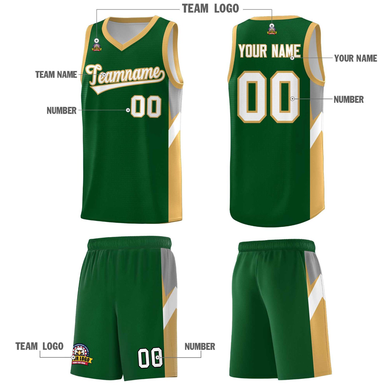 Custom Green Buckskin Brown Side Design Sets Sports Uniform Basketball Jersey