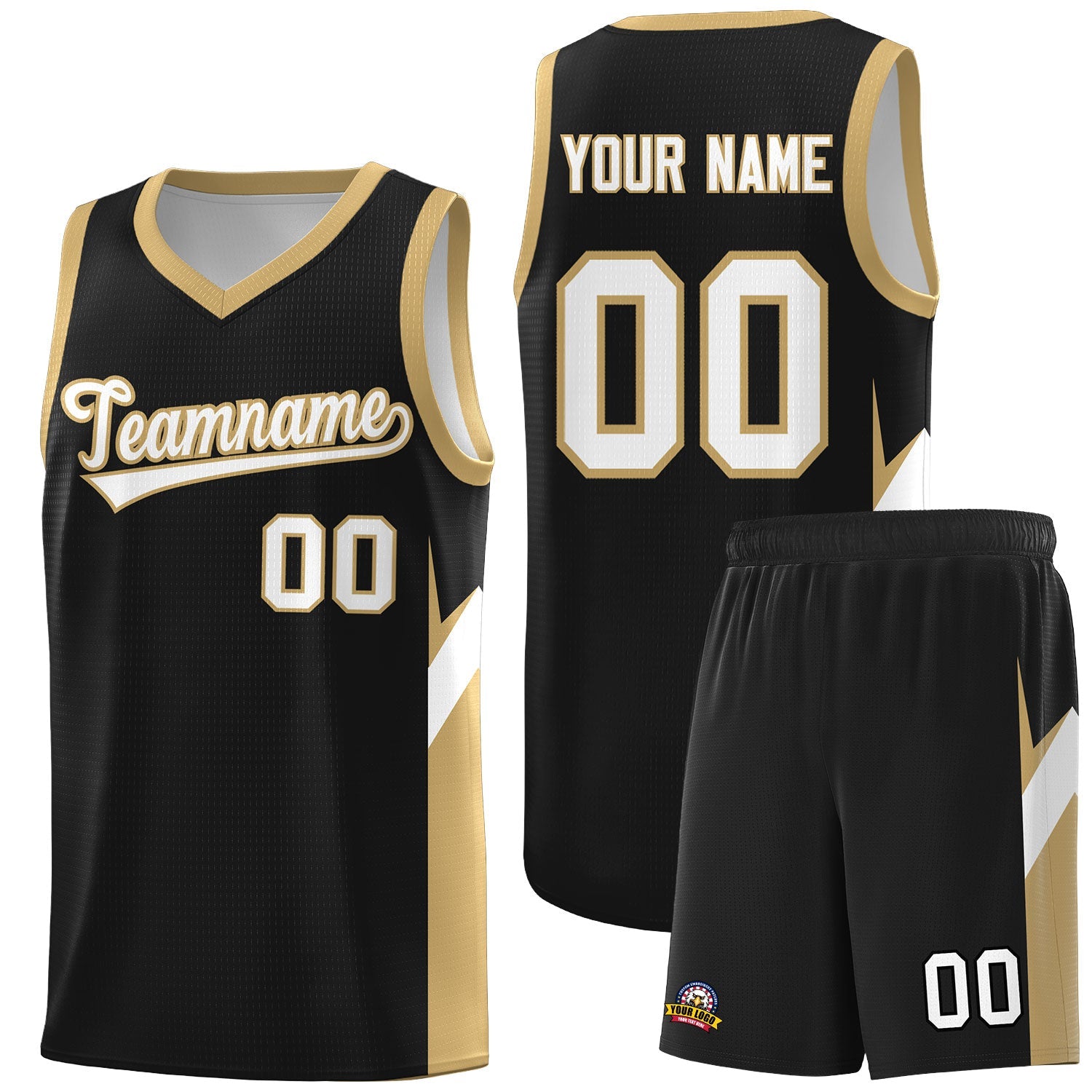 Custom Black Old Gold Side Design Sets Sports Uniform Basketball Jersey