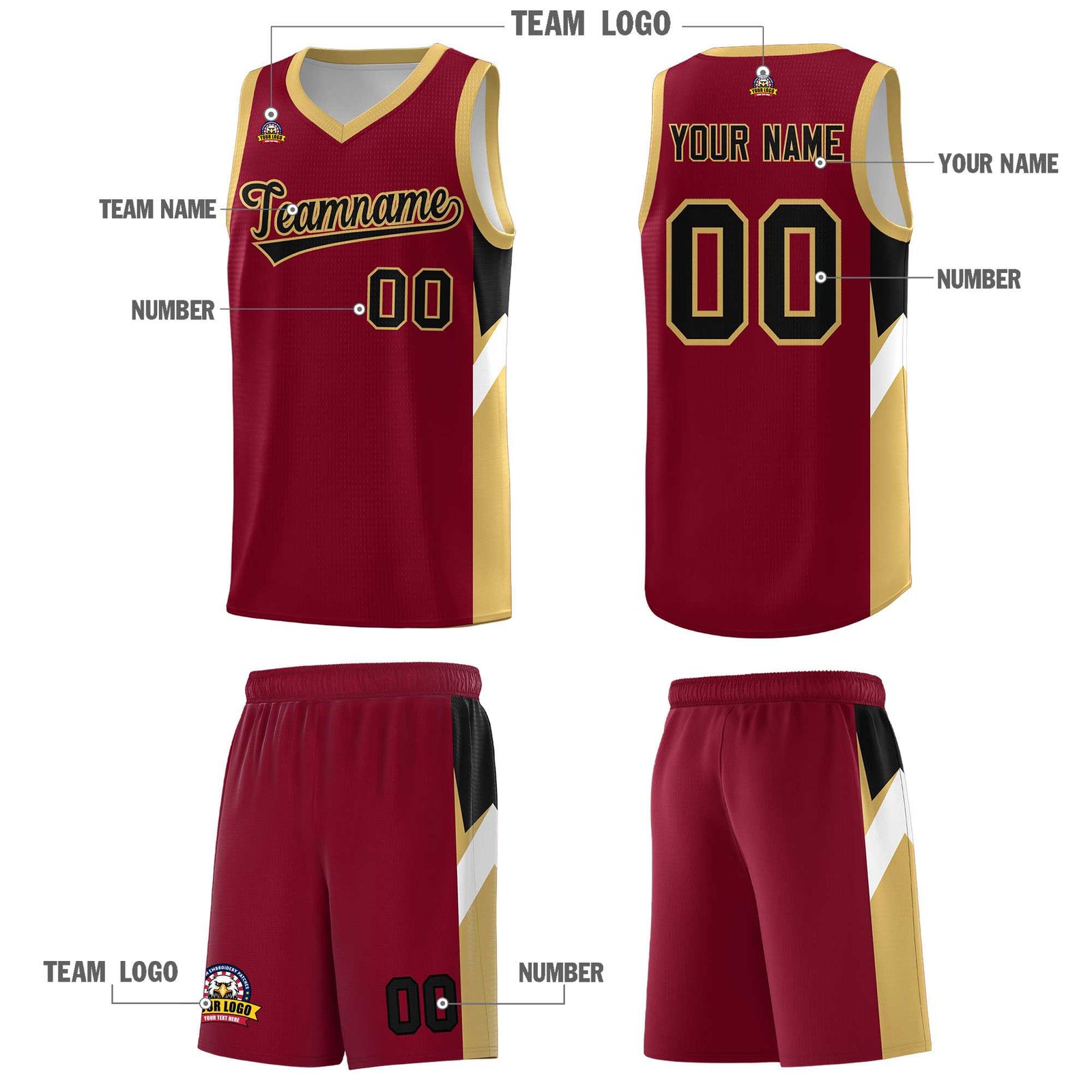 Custom Crimson Old Gold Side Design Sets Sports Uniform Basketball Jersey