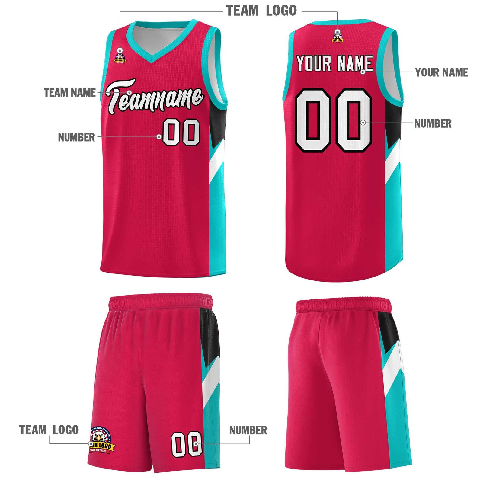 Custom Red Aqua Side Design Sets Sports Uniform Basketball Jersey