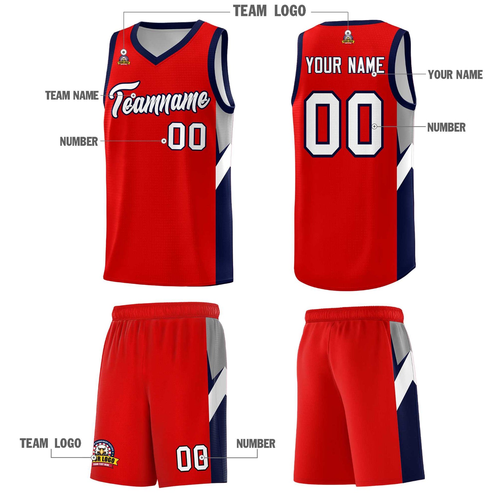Custom Red Navy Side Design Sets Sports Uniform Basketball Jersey