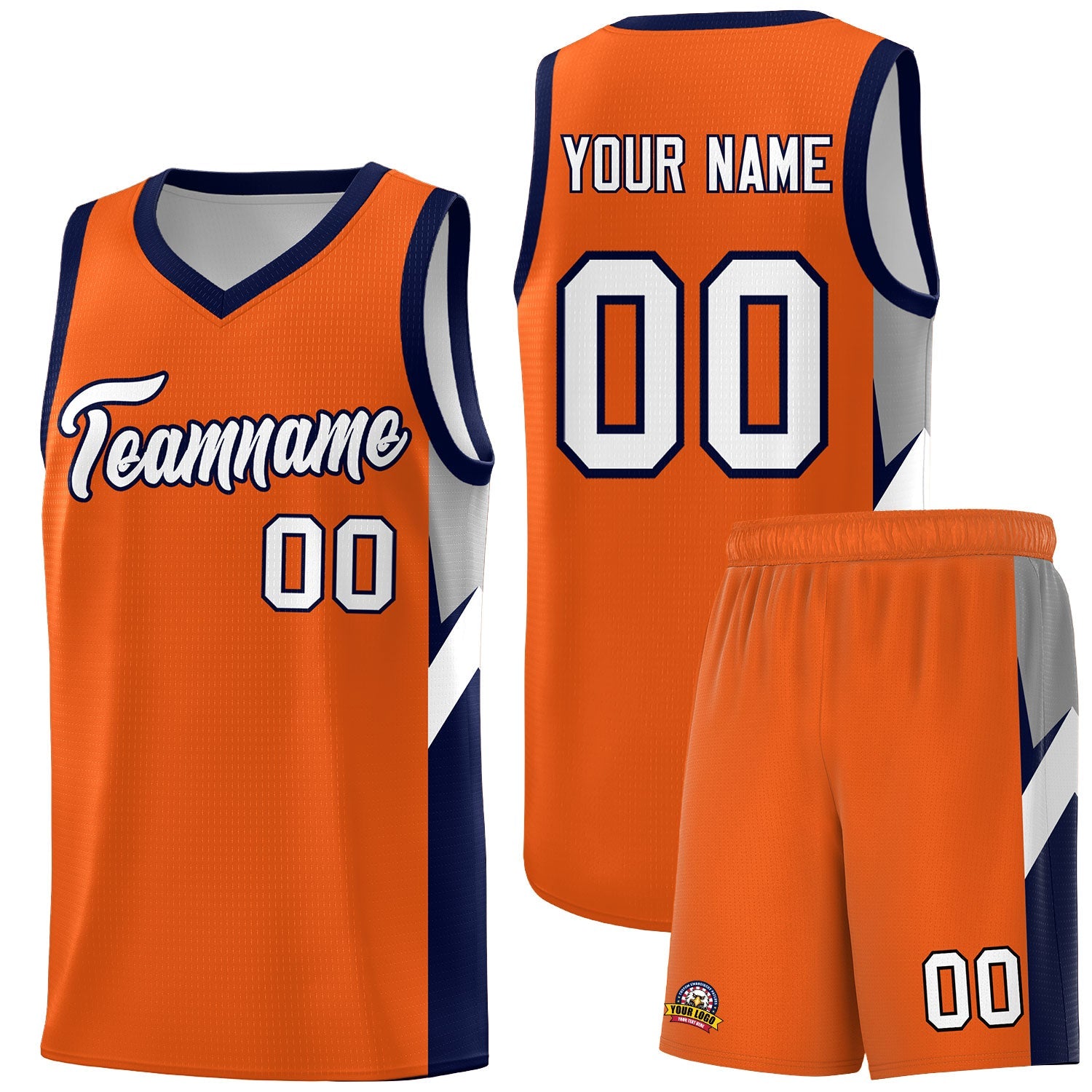 Custom Orange Navy Side Design Sets Sports Uniform Basketball Jersey