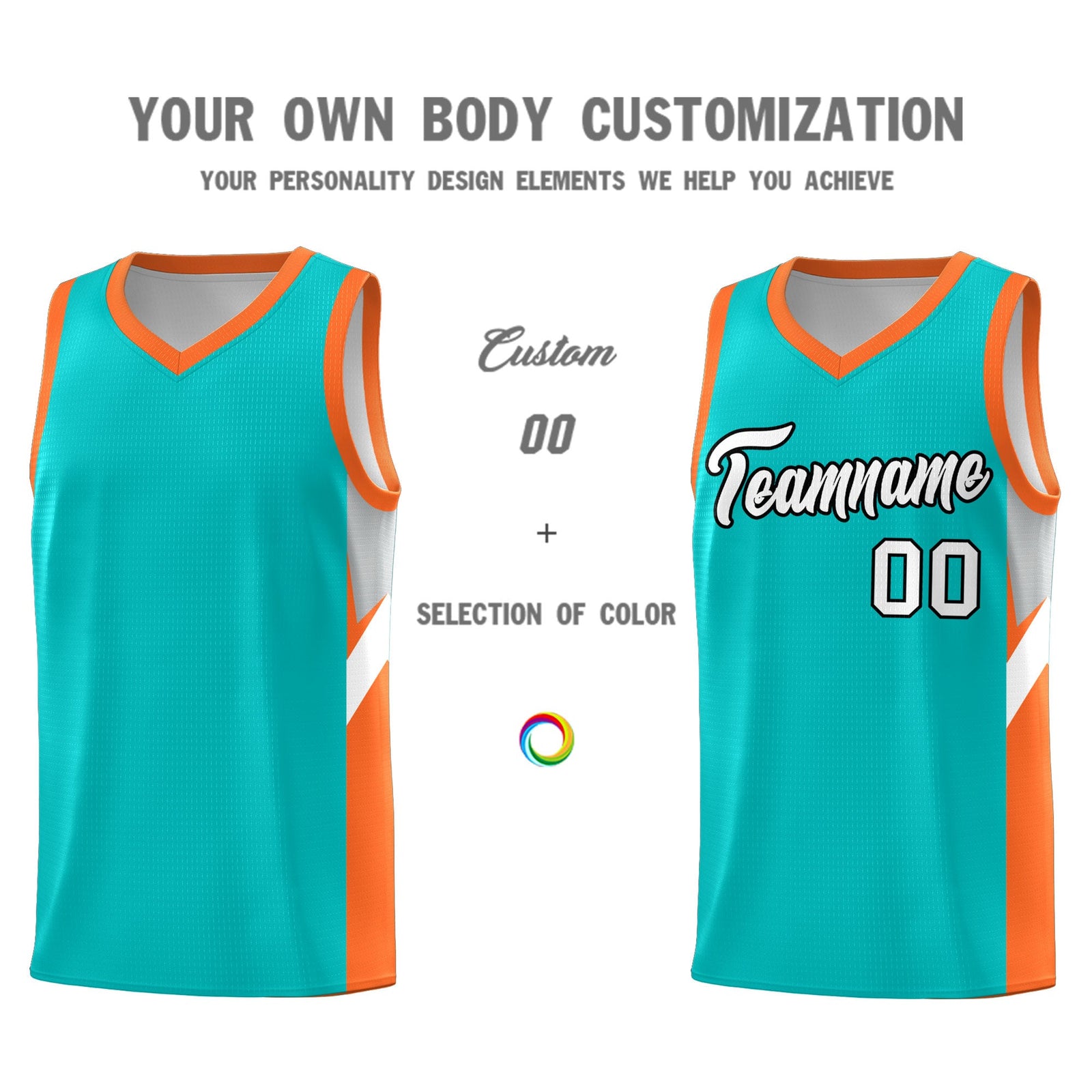 Custom Aqua Orange Side Design Sets Sports Uniform Basketball Jersey