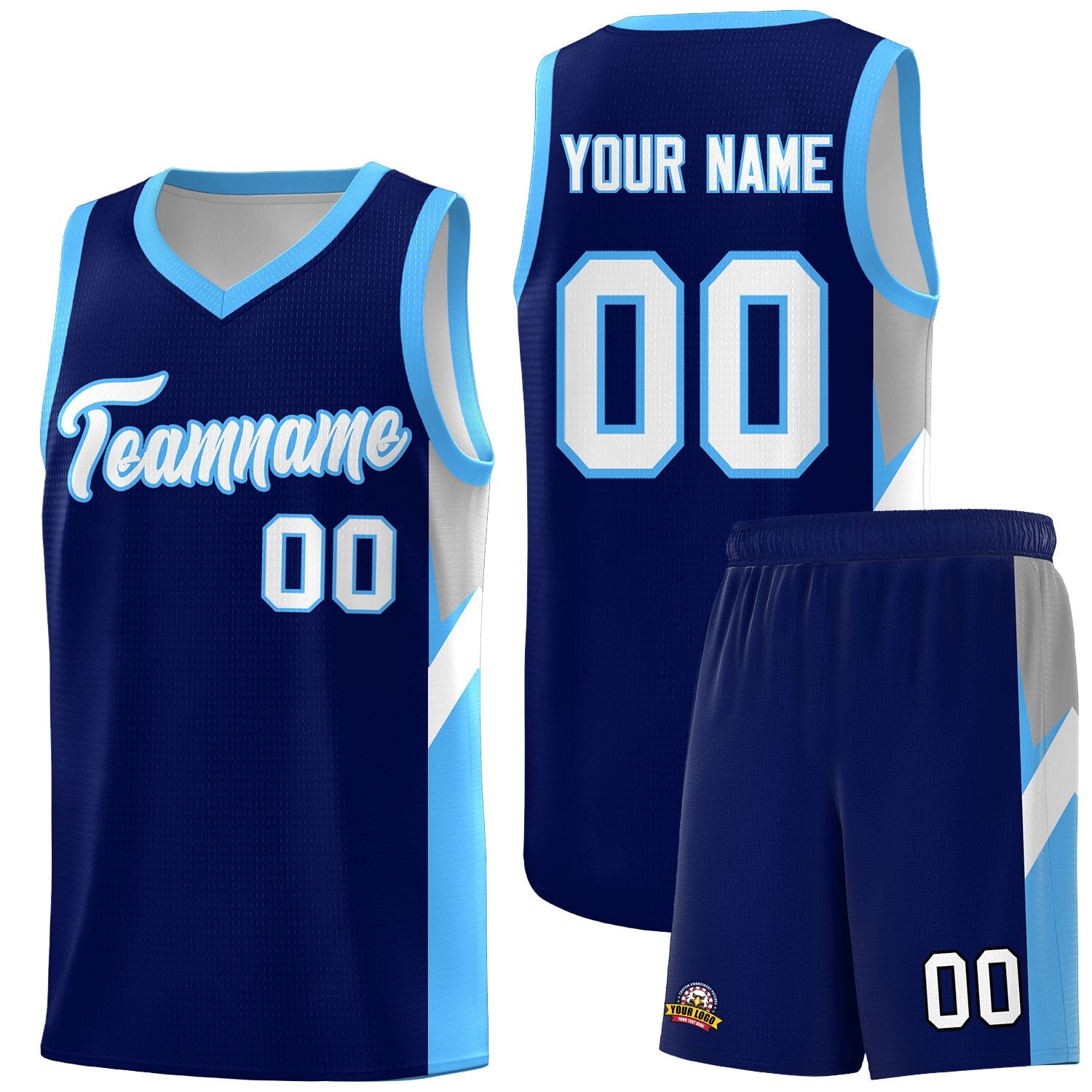 Custom Navy Powder Blue Side Design Sets Sports Uniform Basketball Jersey