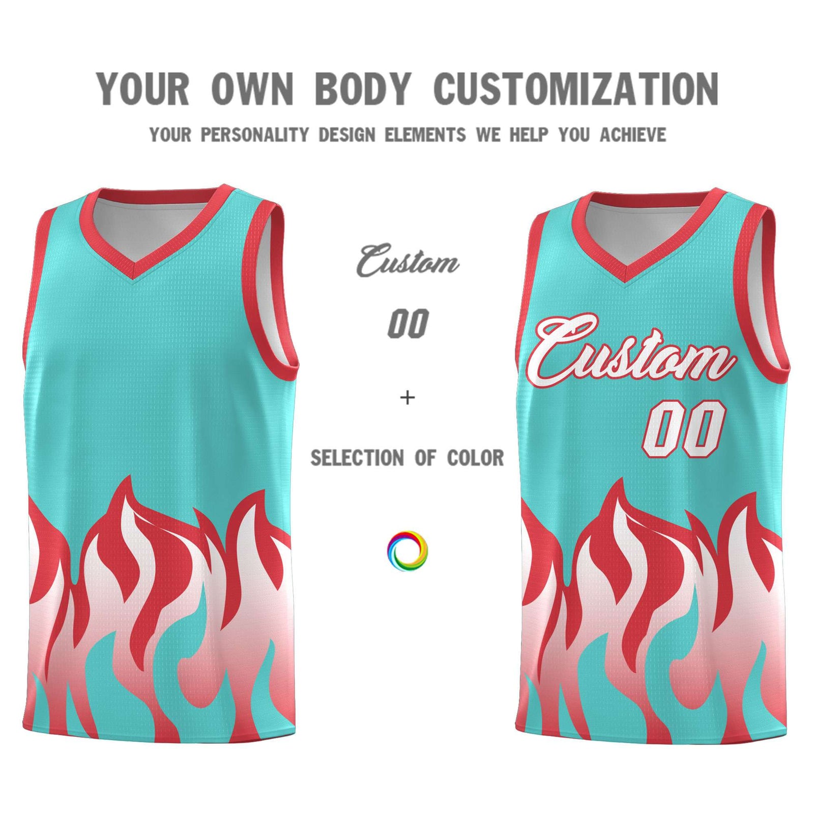 Custom Bright Green Light Red Hem Flame Pattern Fashion Sports Uniform Basketball jersey