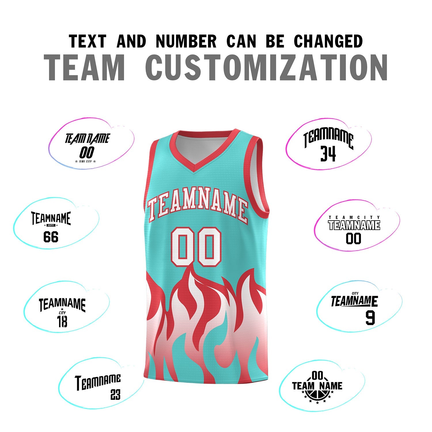 Custom Bright Green Light Red Hem Flame Pattern Fashion Sports Uniform Basketball jersey