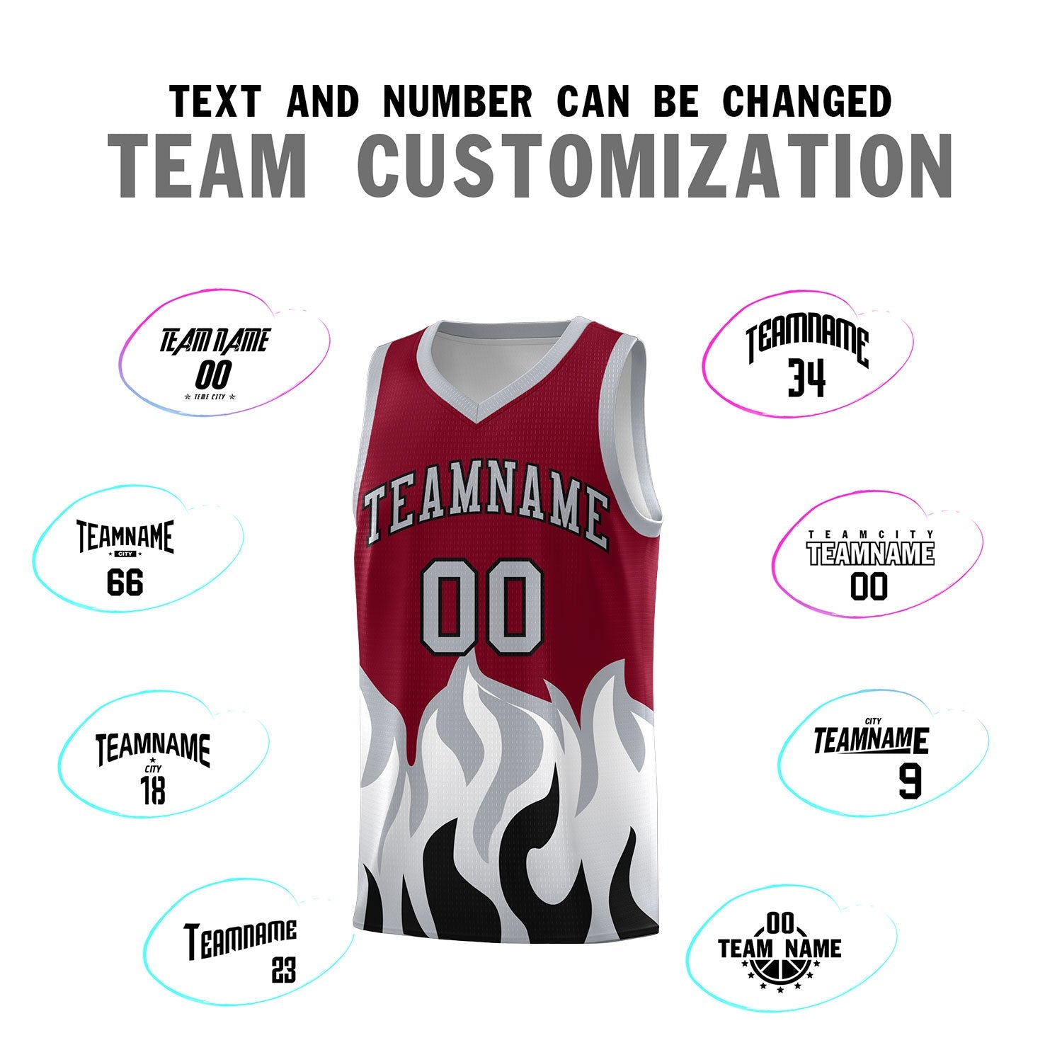 Custom Crimson Gray Hem Flame Pattern Fashion Sports Uniform Basketball jersey