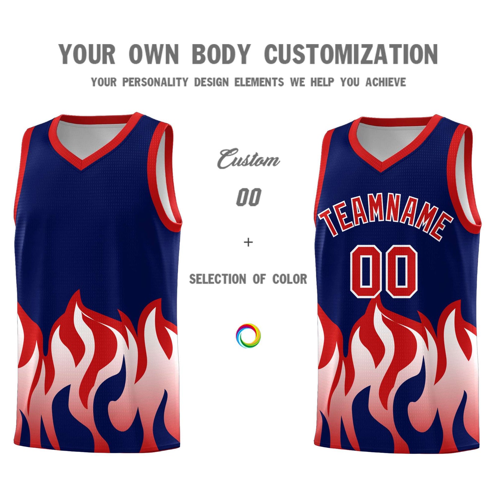 Custom Navy Red Hem Flame Pattern Fashion Sports Uniform Basketball jersey