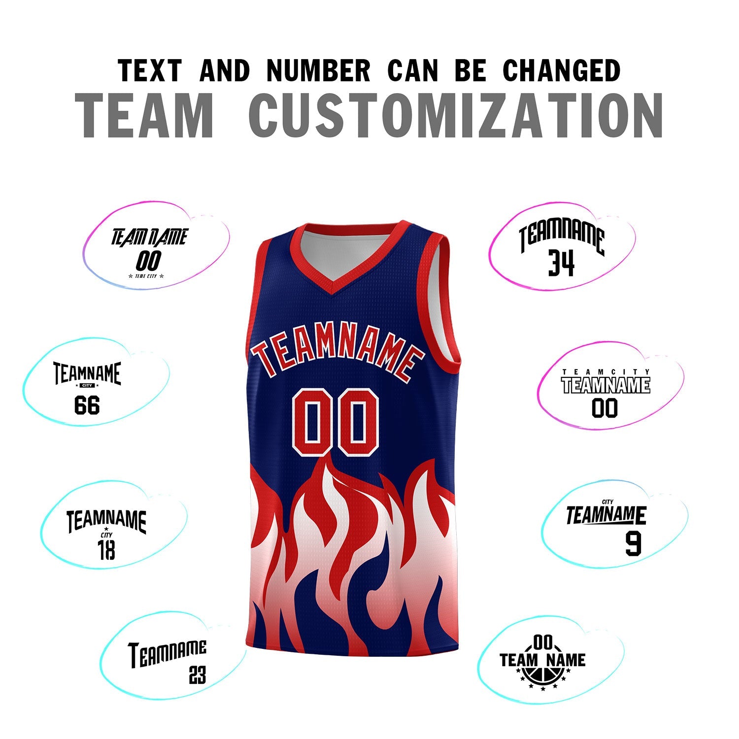 Custom Navy Red Hem Flame Pattern Fashion Sports Uniform Basketball jersey