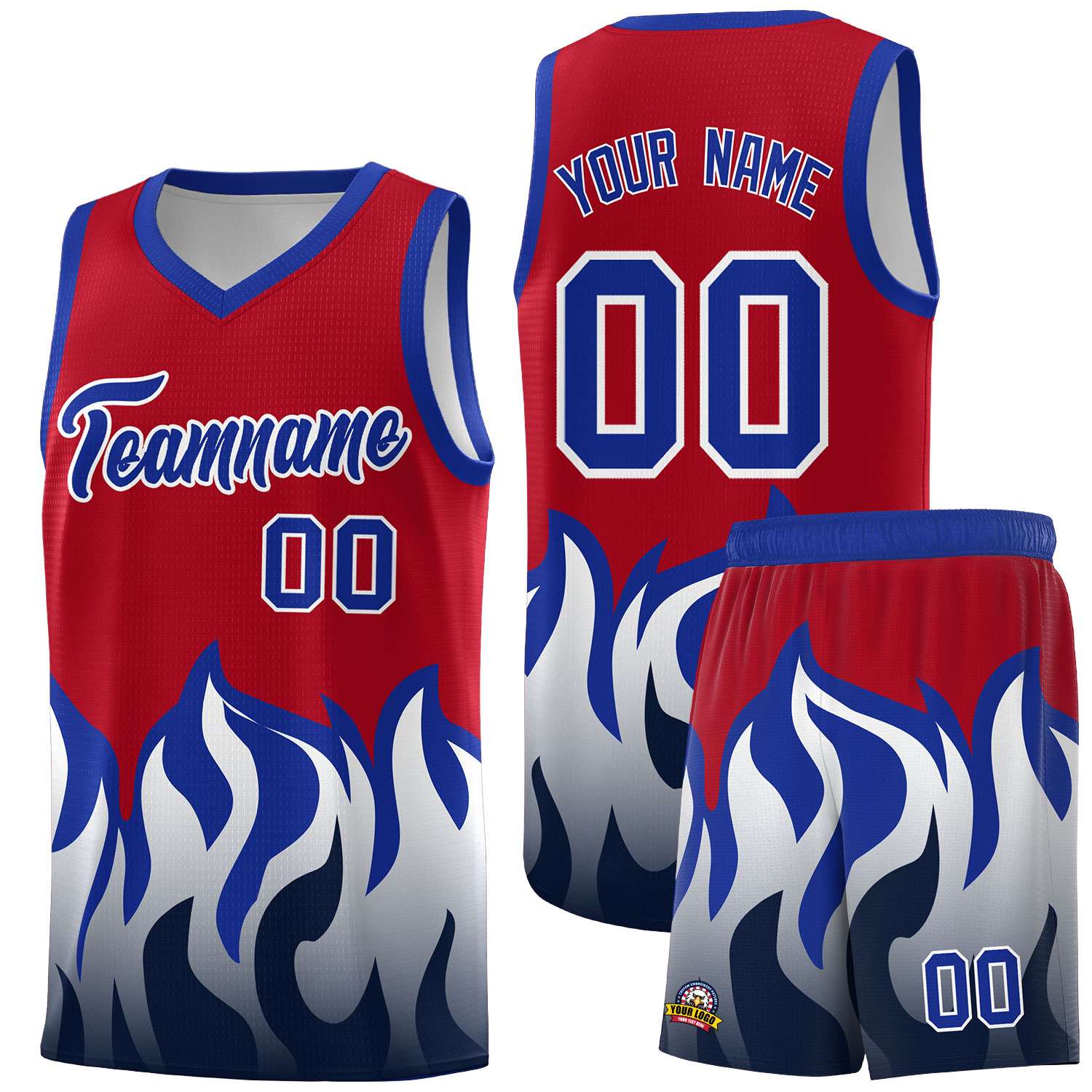 Custom Red Royal Hem Flame Pattern Fashion Sports Uniform Basketball jersey
