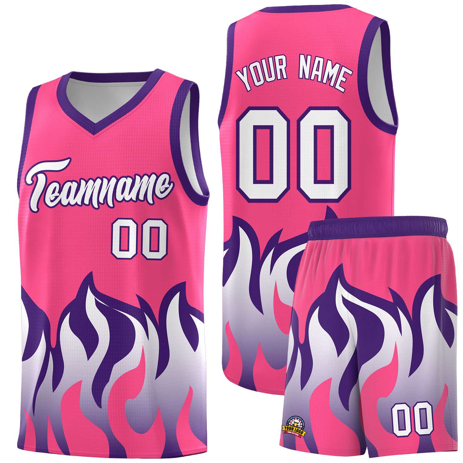 Custom Pink Purple Hem Flame Pattern Fashion Sports Uniform Basketball jersey