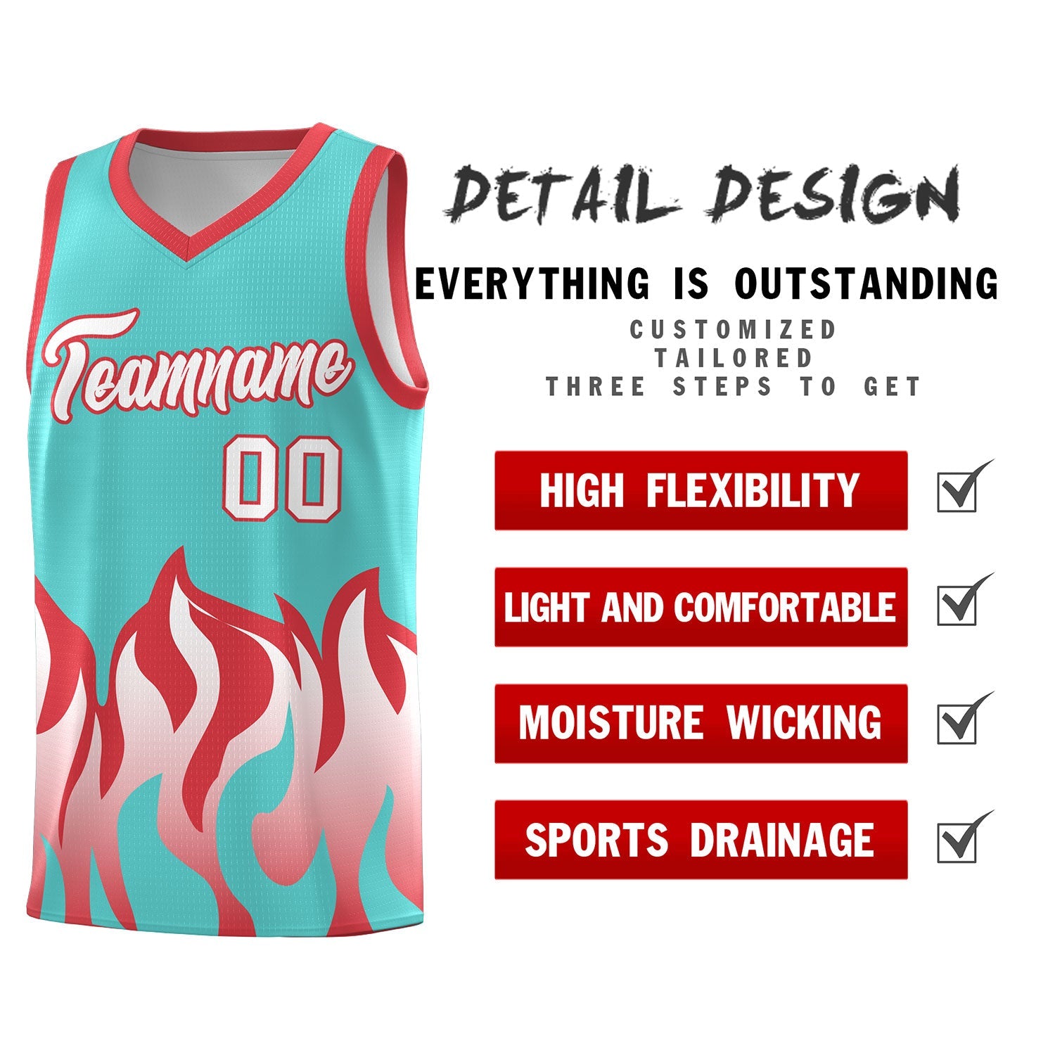 Custom Bright Green Light Red Hem Flame Pattern Fashion Sports Uniform Basketball jersey